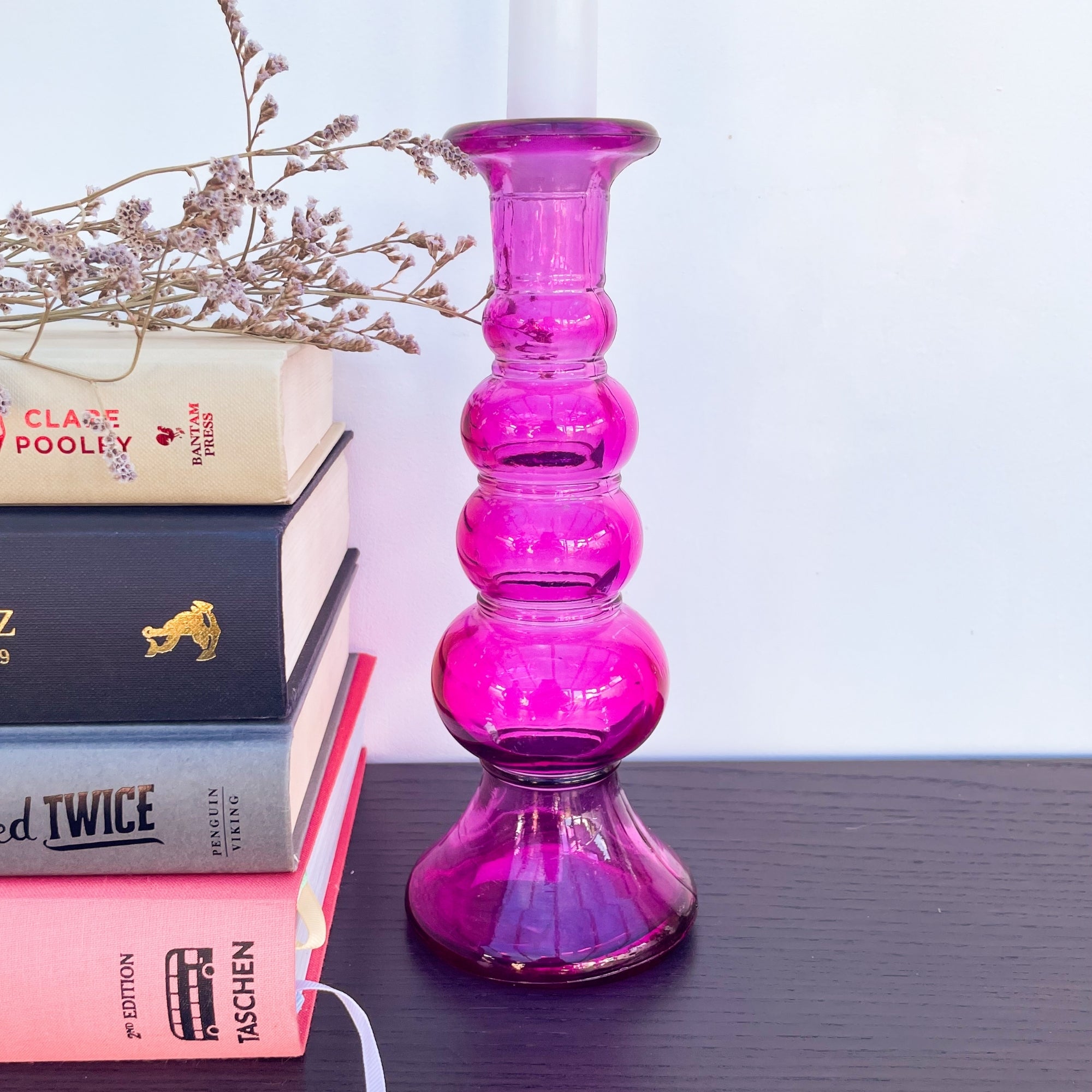 Pink Glass Bubble Candlestick Holder -  - Candle holders