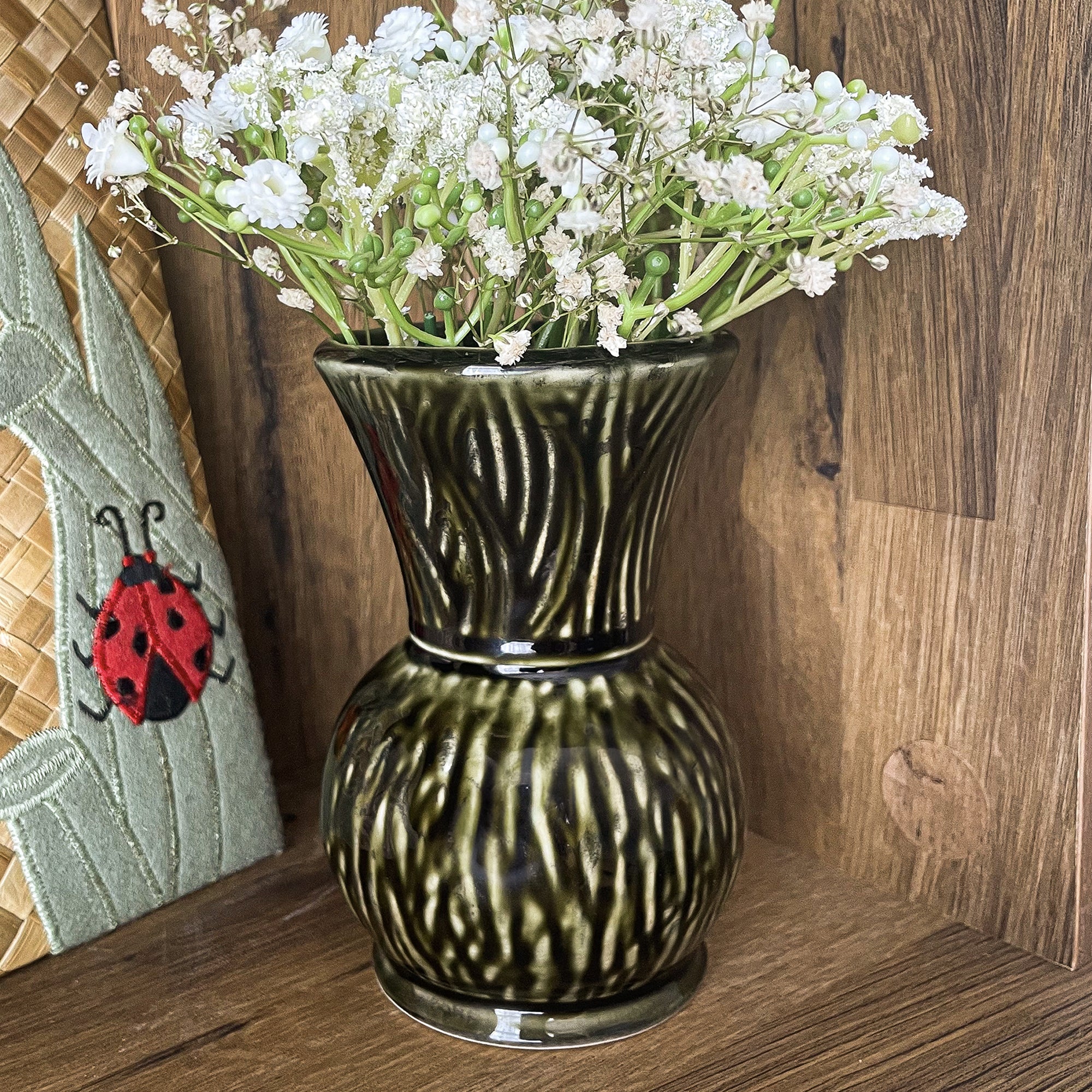 Small Dark Green Round Vase - - Vases