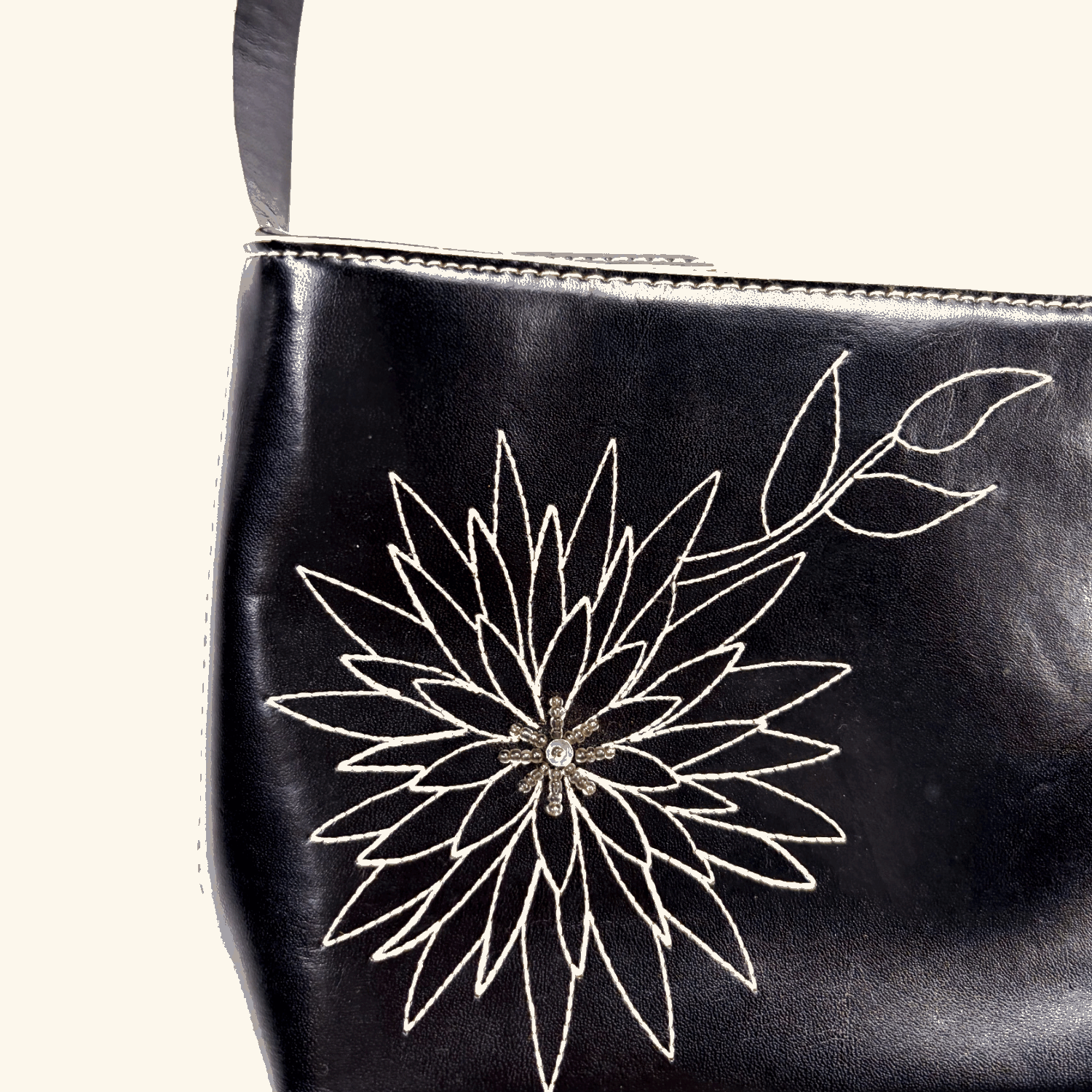 River Island Black Faux Leather Floral Shoulder Bag