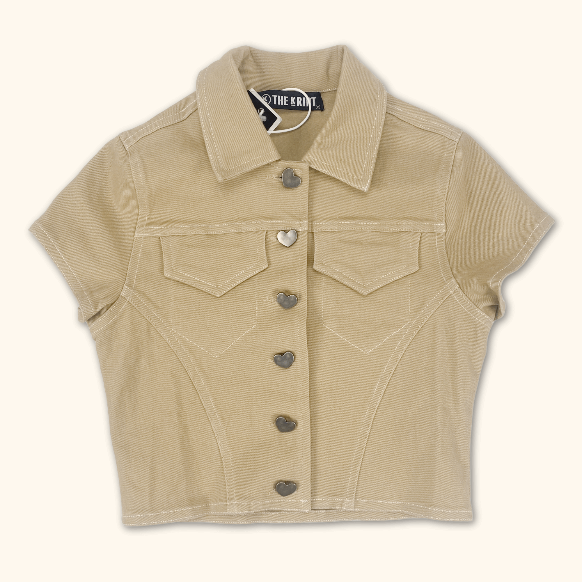 The Kript Beige Denim Crop Top - Size XS -  - Tops & Shirts