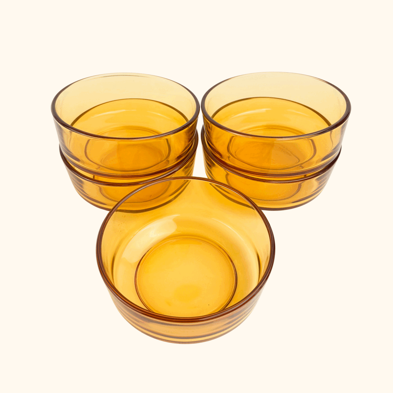 Vintage Amber Glass Snack Serving Bowls - Set of 5 - - Kitchenware