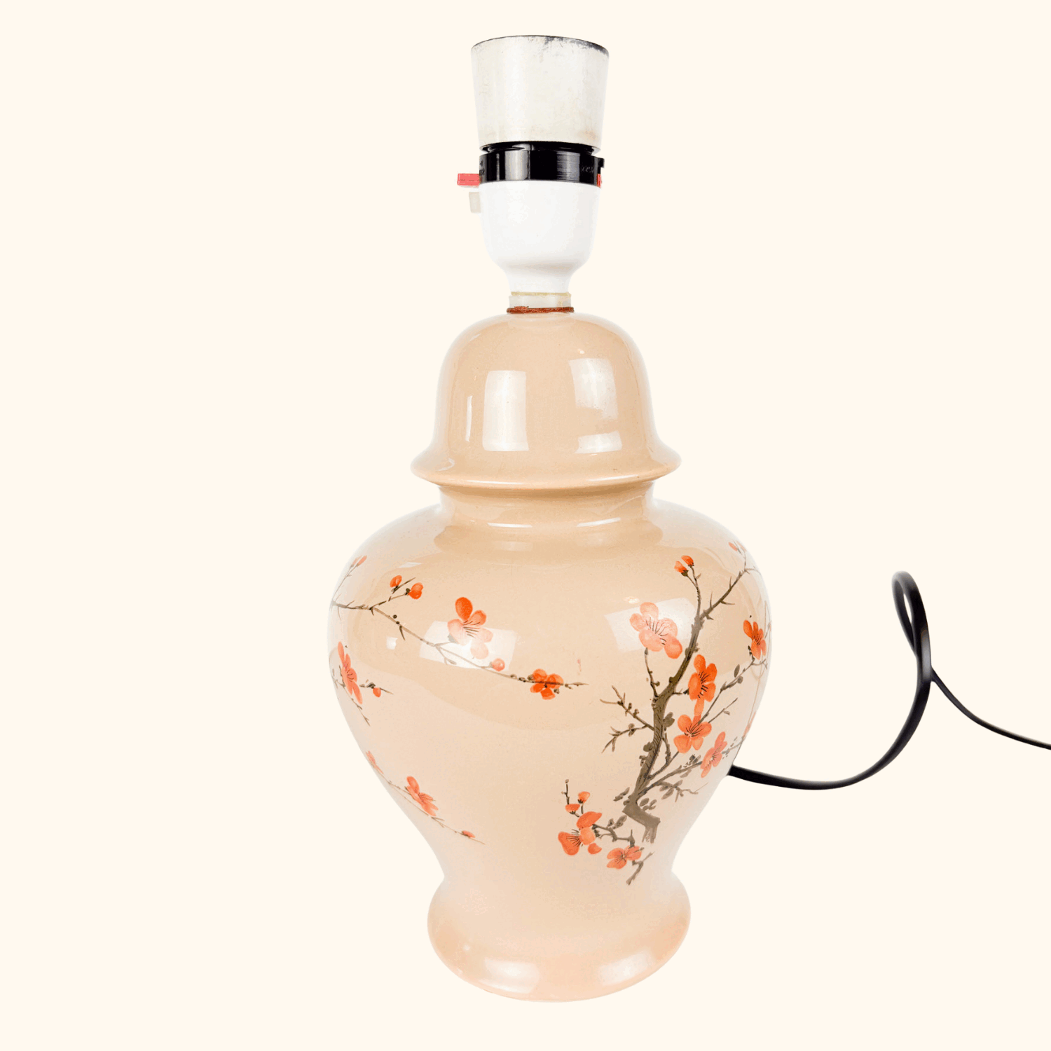 Chinese Oriental Blush Pink Floral Jar Lamp - - Lighting