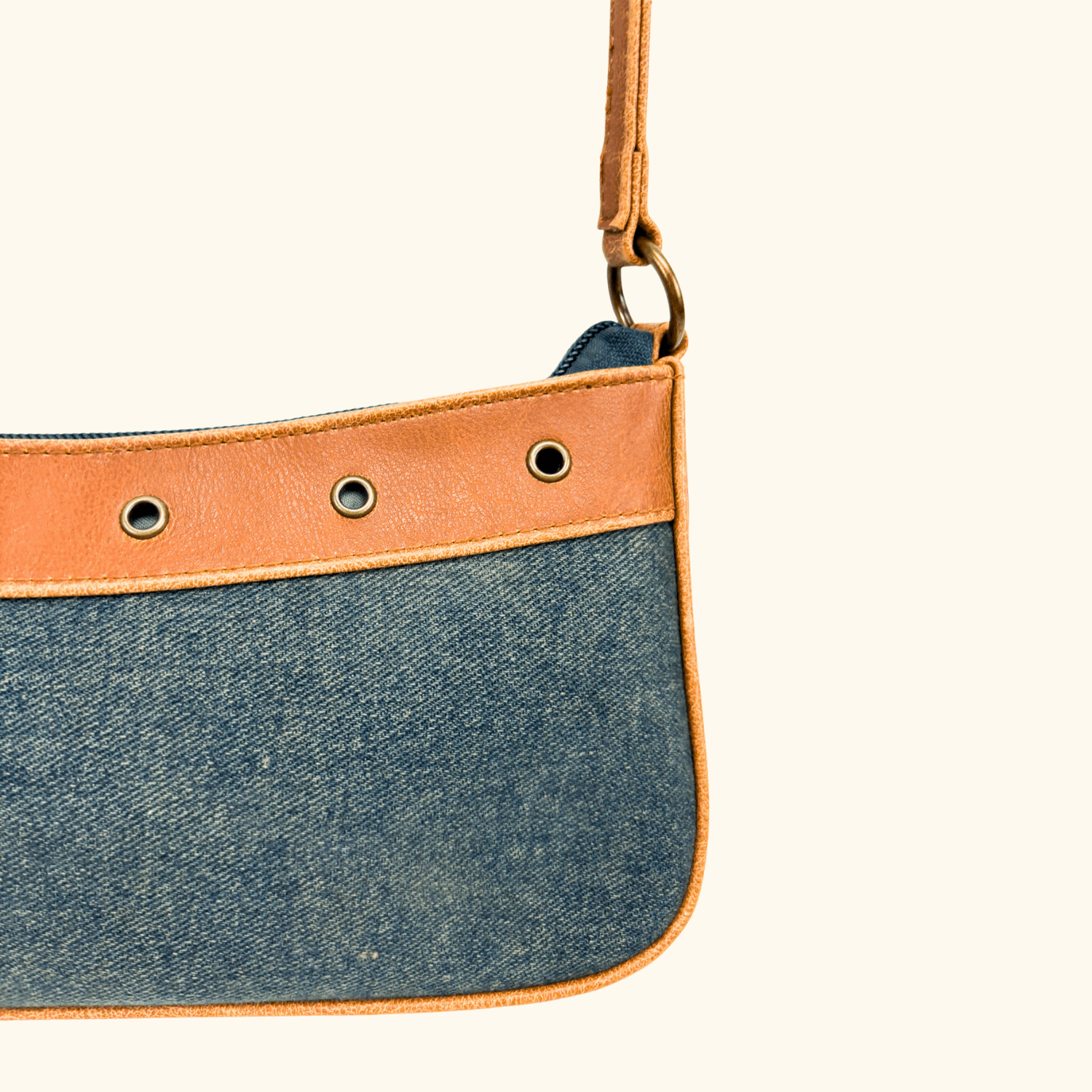 Brown Belt Blue Denim Shoulder Bag Sunshine Thrift
