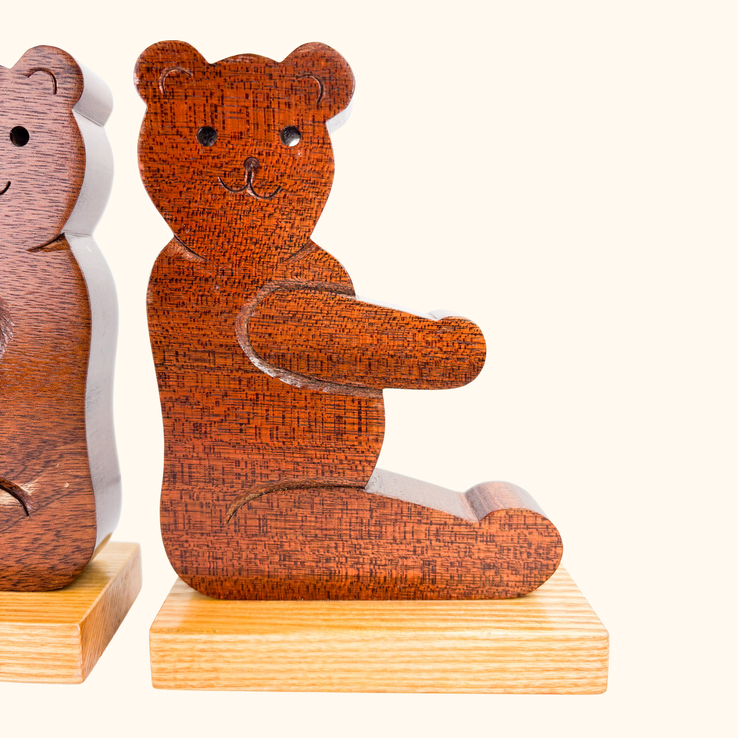 Hand Made Teddy Bear Wood Bookends - - Decoration