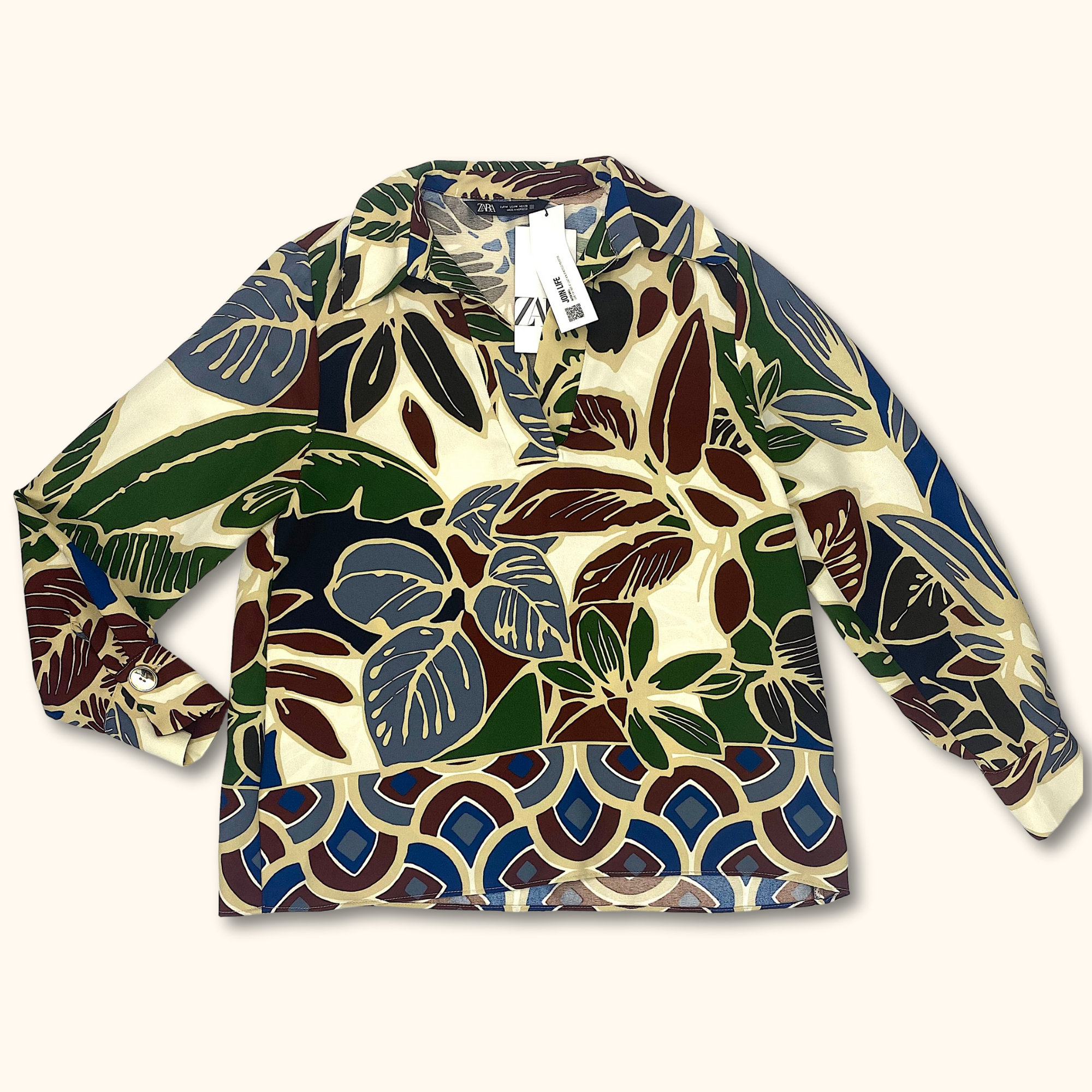 Zara Abstract Print Relaxed Fit Long Sleeve Blouse - Size Medium - - Tops & Shirts