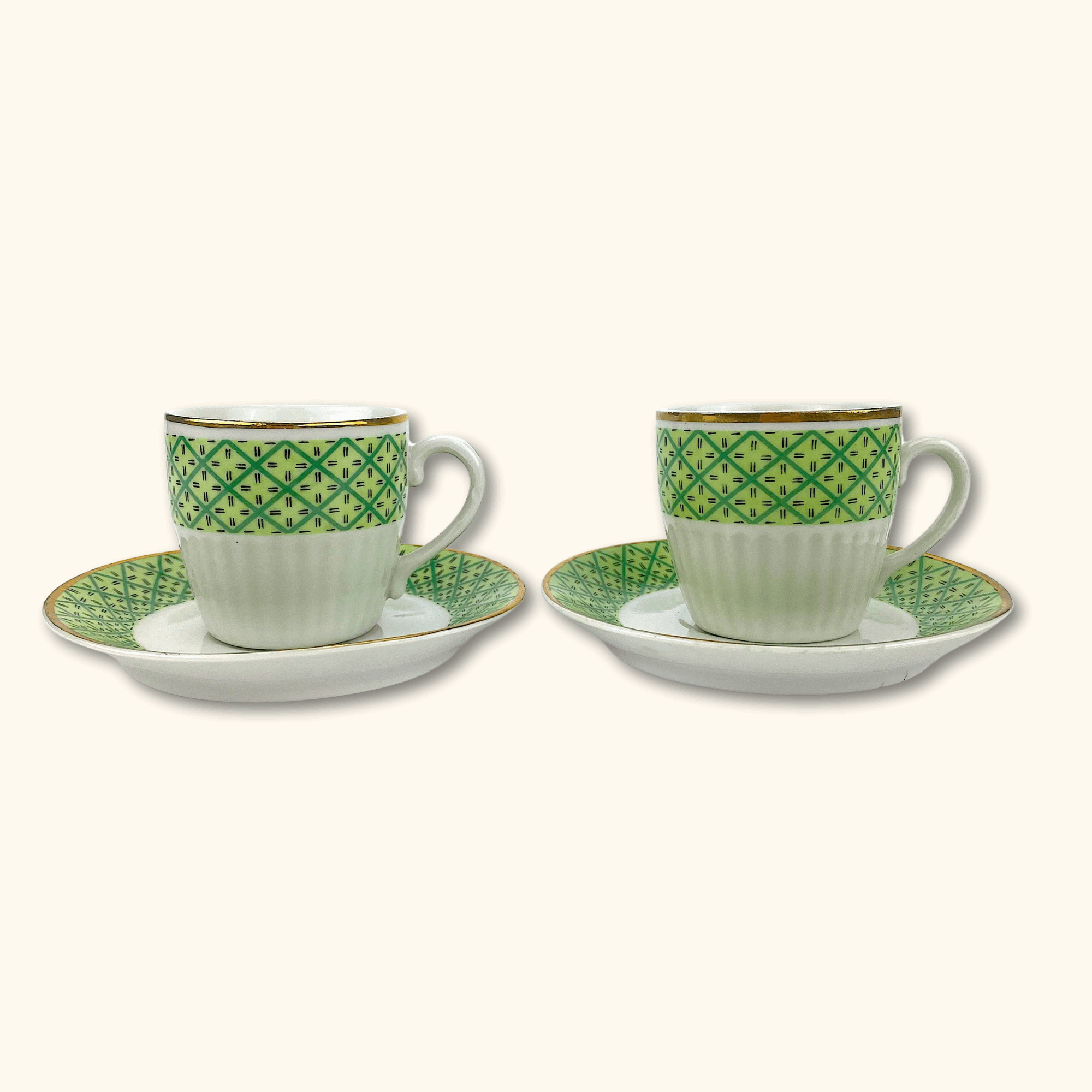 Green and Gold Espresso Cup and Saucer Set - Pair of 2 -  - Kitchenware