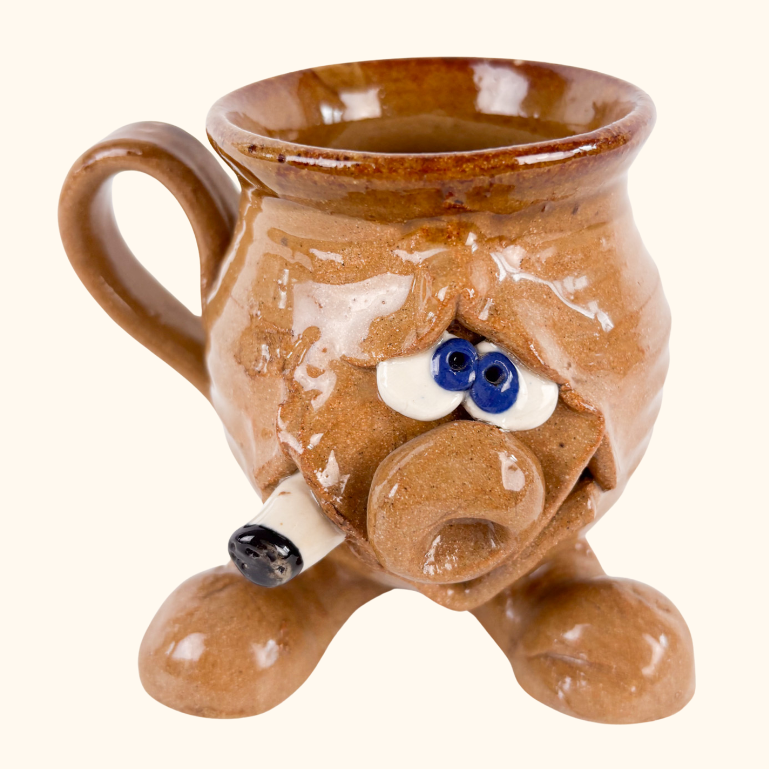 Clay Ugly Face Smoking Mug - - Mugs and teacups