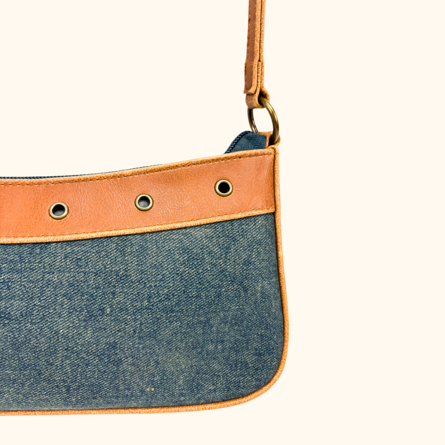 Brown Belt Blue Denim Shoulder Bag - - Bags