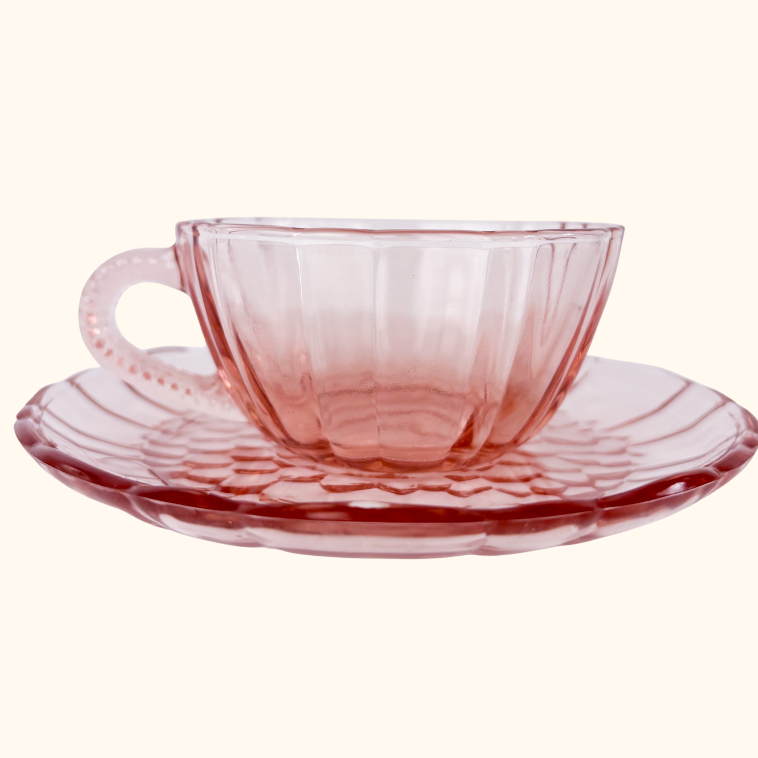 Pink Glass Tea Cup and Saucer - Set of 6 Sunshine Thrift