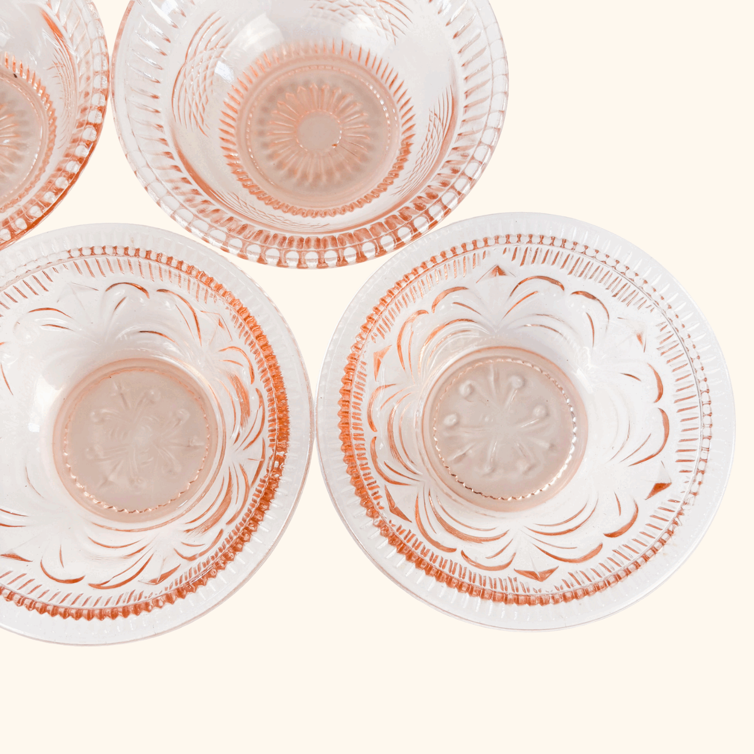 Vintage 1950s Pink Pressed Glass Bowls Set of 7 Sunshine Thrift