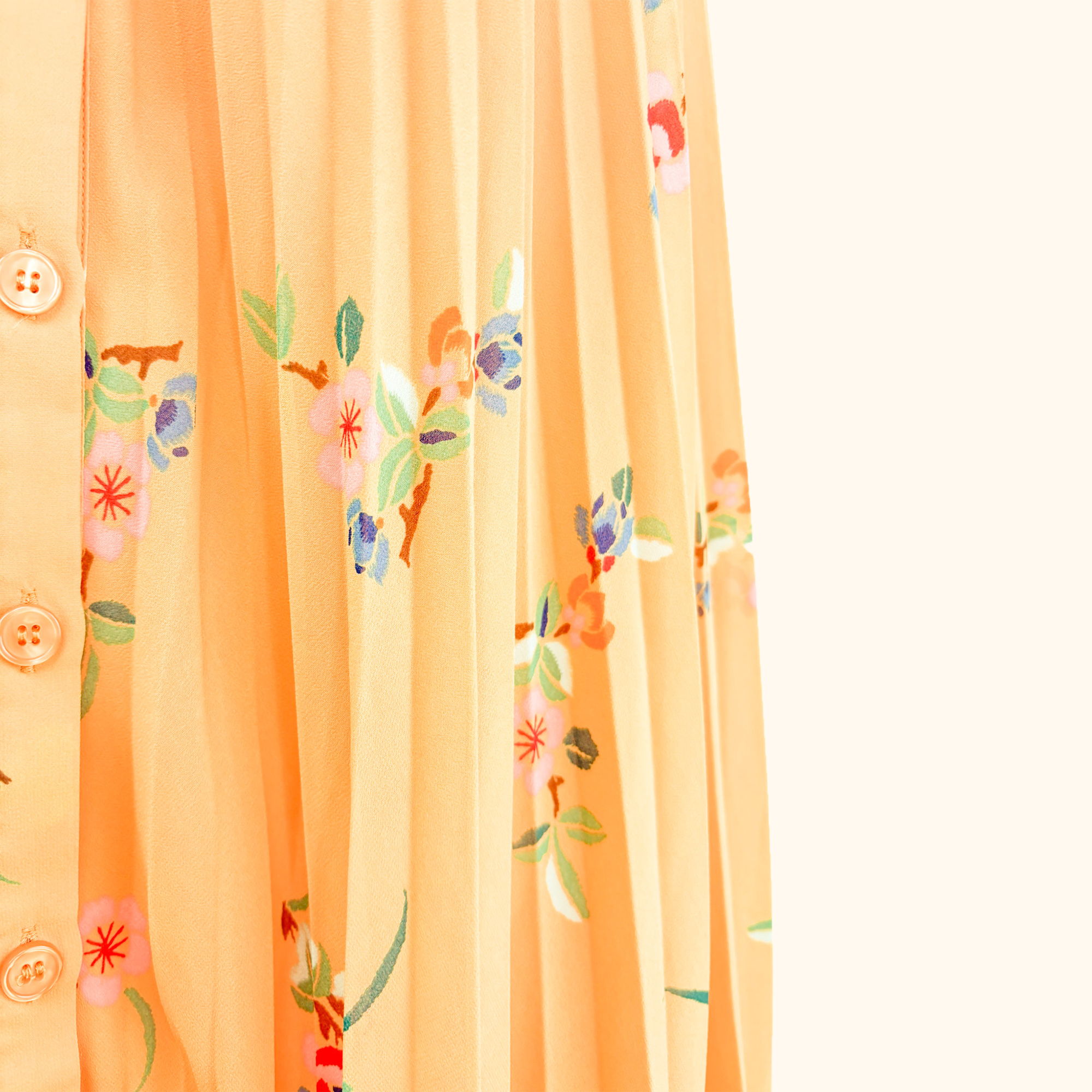 & Other Stories Peach Floral Pleated Midi Skirt - Size 10 & Other Stories