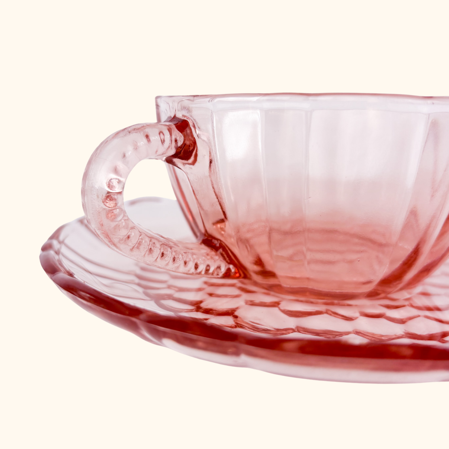 Pink Glass Tea Cup and Saucer - Set of 6 Sunshine Thrift
