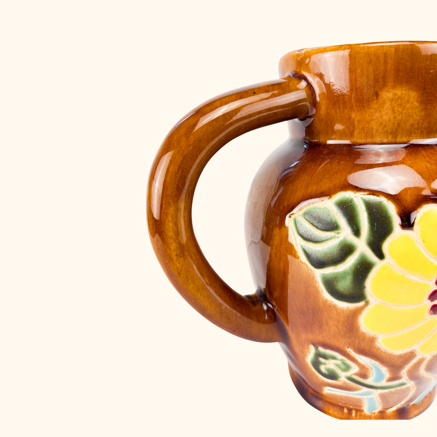 Brown Daisy Flower Jug 1930s Style Sunshine Thrift