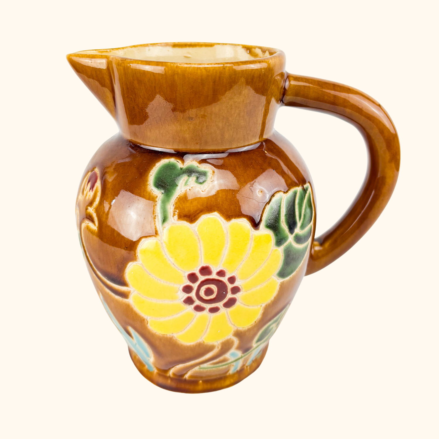 Brown Daisy Flower Jug 1930s Style Sunshine Thrift
