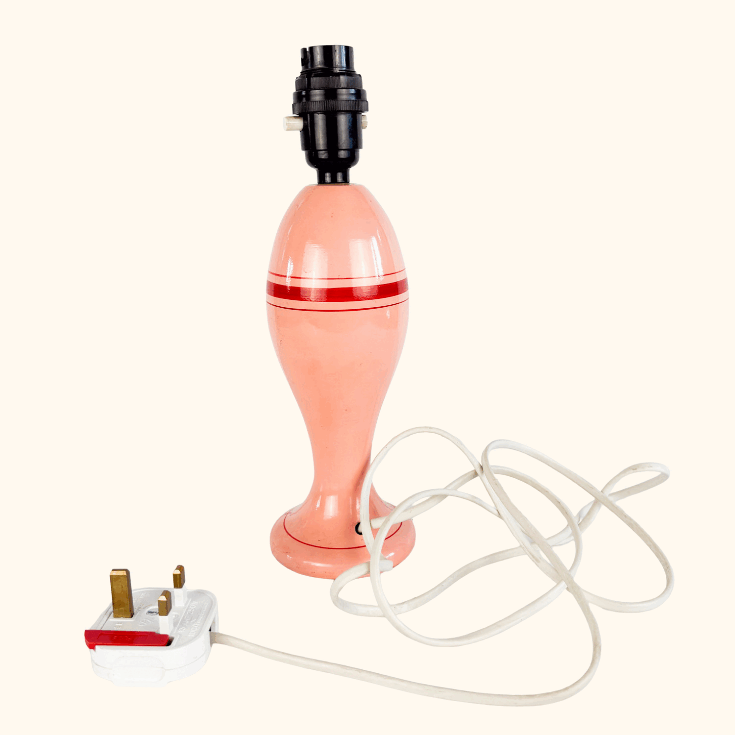 Pink Red Stripe Wood Skittle Lamp Base Sunshine Thrift