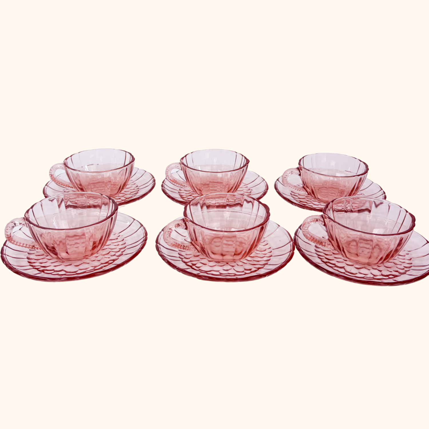 Pink Glass Tea Cup and Saucer - Set of 6 Sunshine Thrift