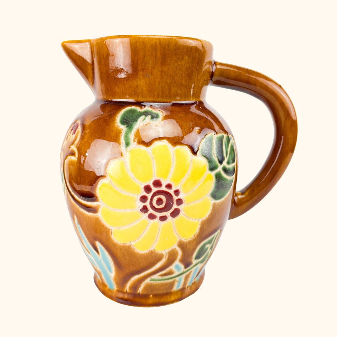 Brown Daisy Flower Jug 1930s Style Sunshine Thrift