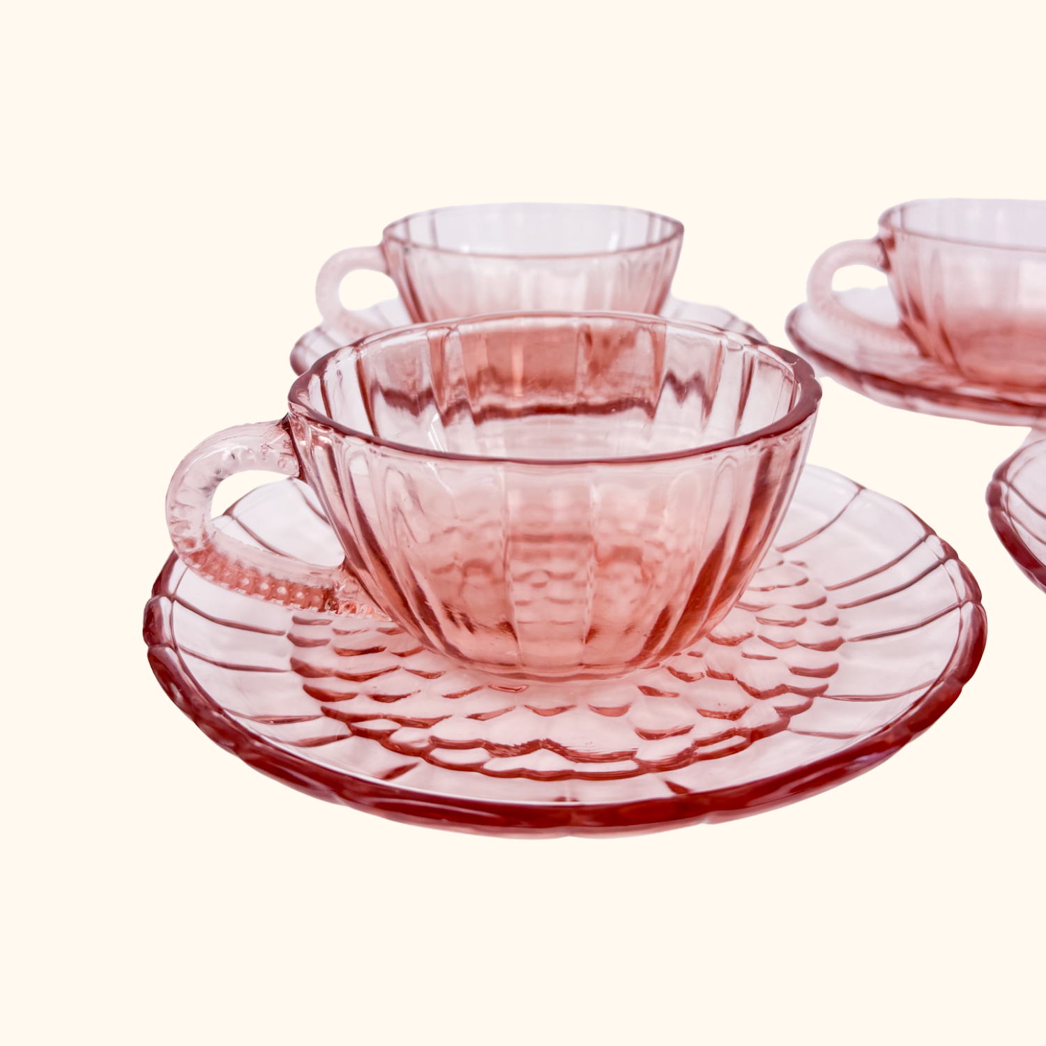 Pink Glass Tea Cup and Saucer - Set of 6 Sunshine Thrift