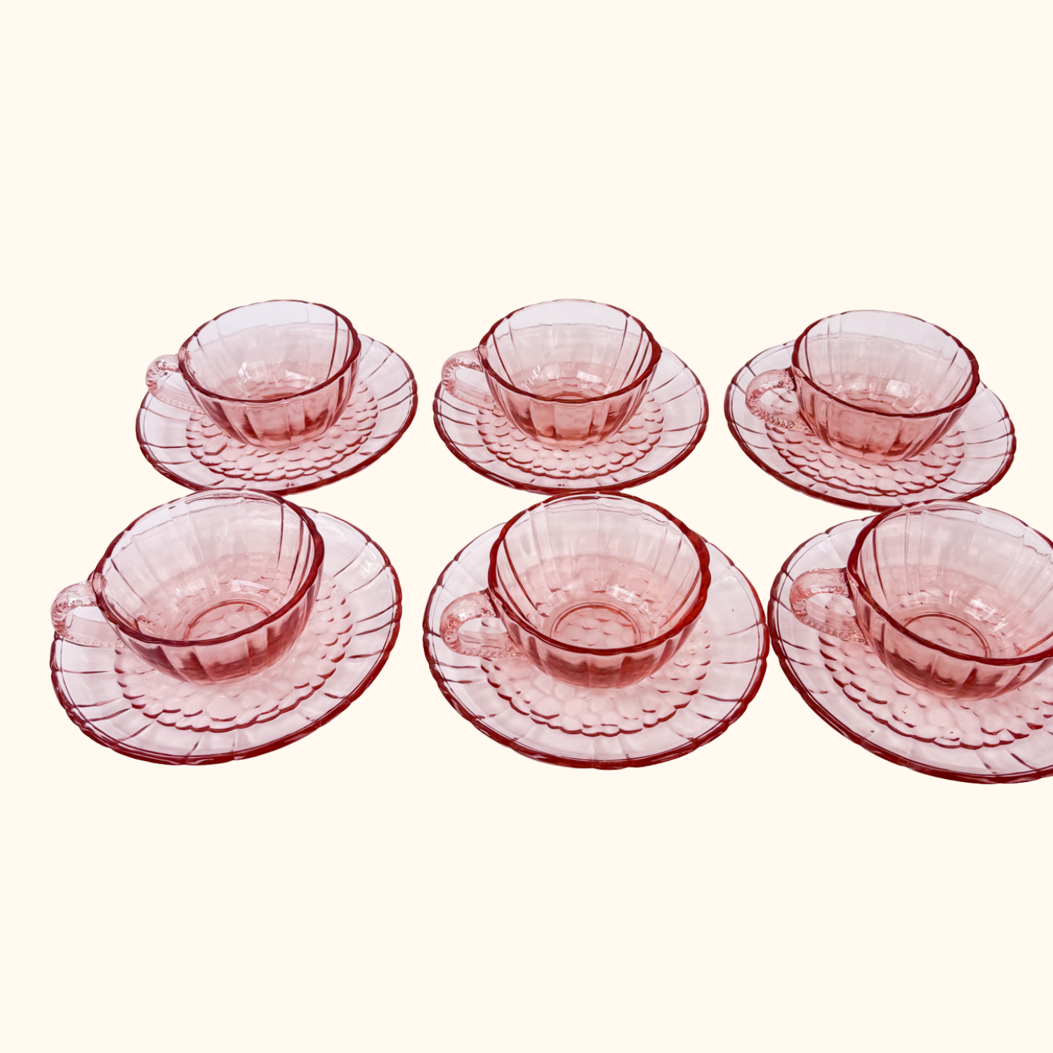 Pink Glass Tea Cup and Saucer - Set of 6 Sunshine Thrift