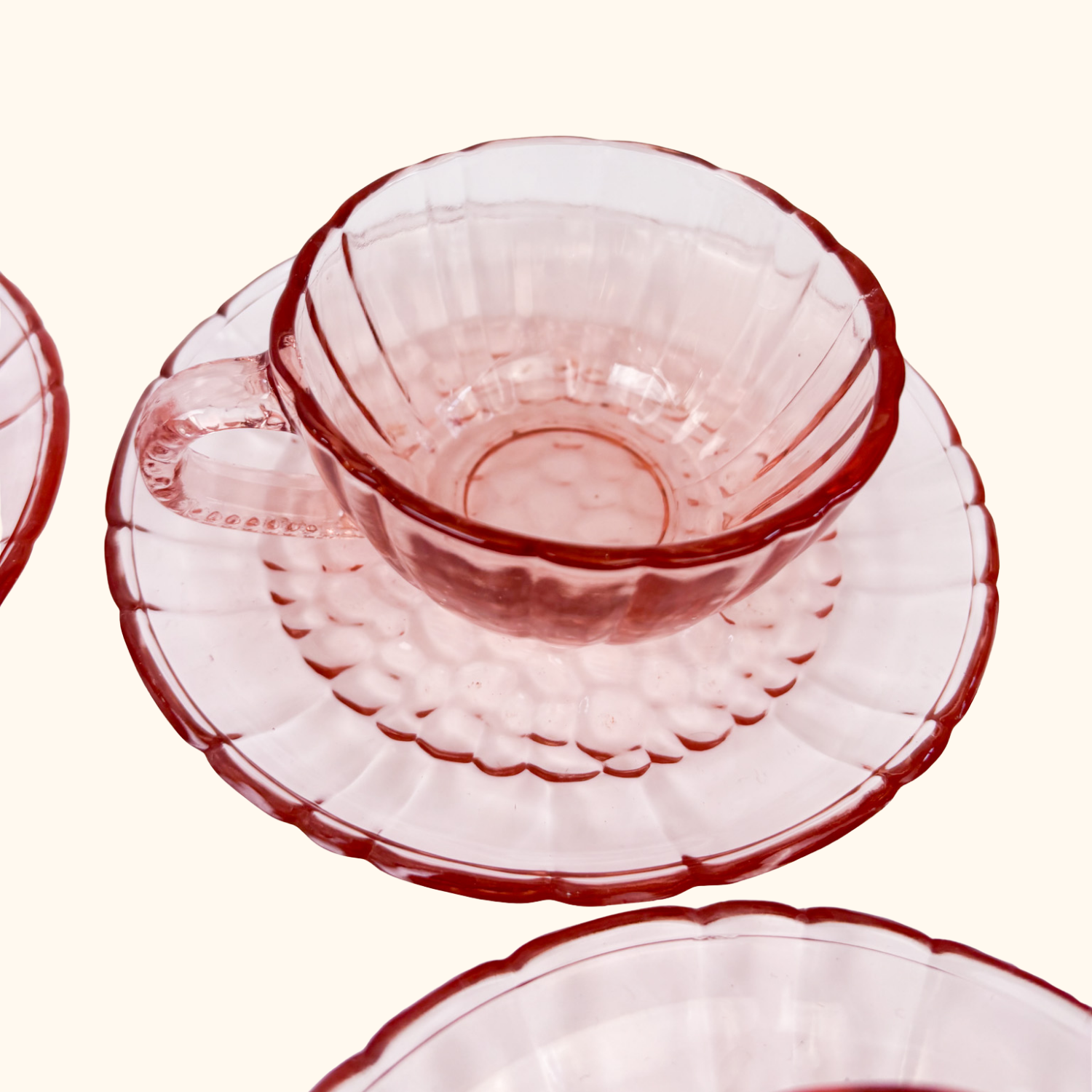 Pink Glass Tea Cup and Saucer - Set of 6 Sunshine Thrift
