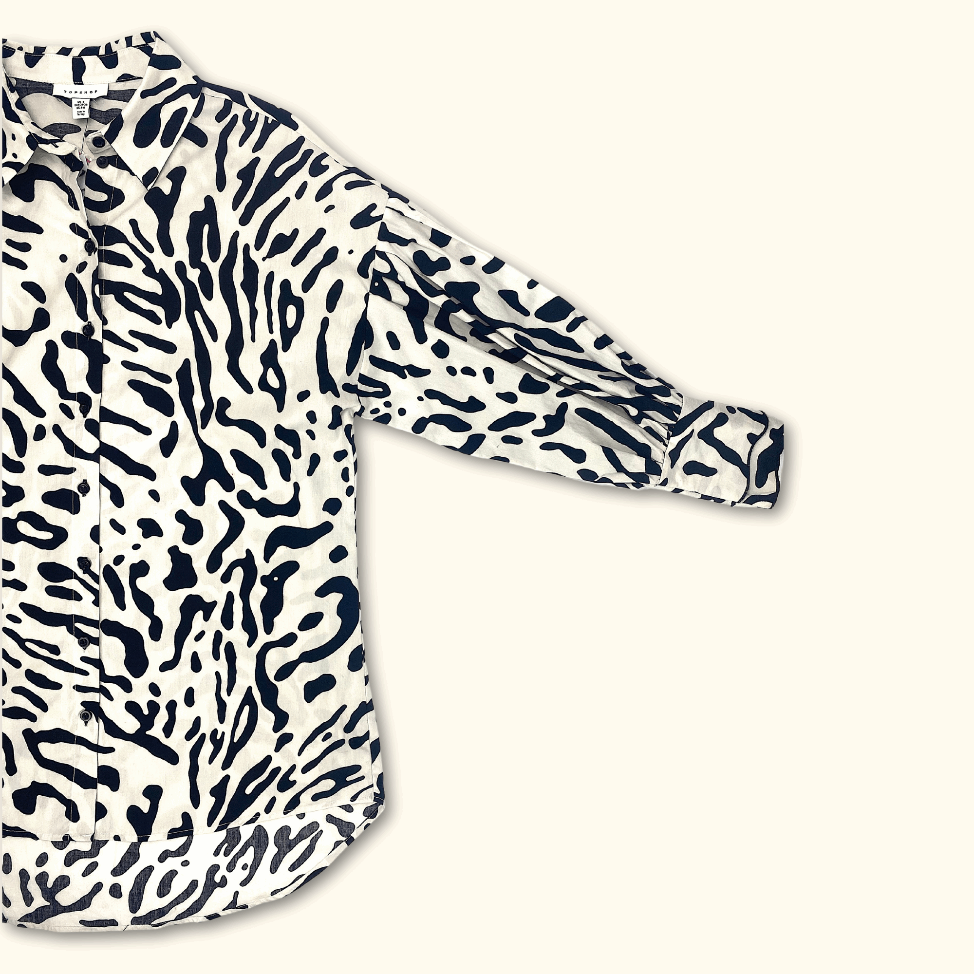 Topshop Patterned Black and White Oversized Shirt - Size Small - - Tops & Shirts