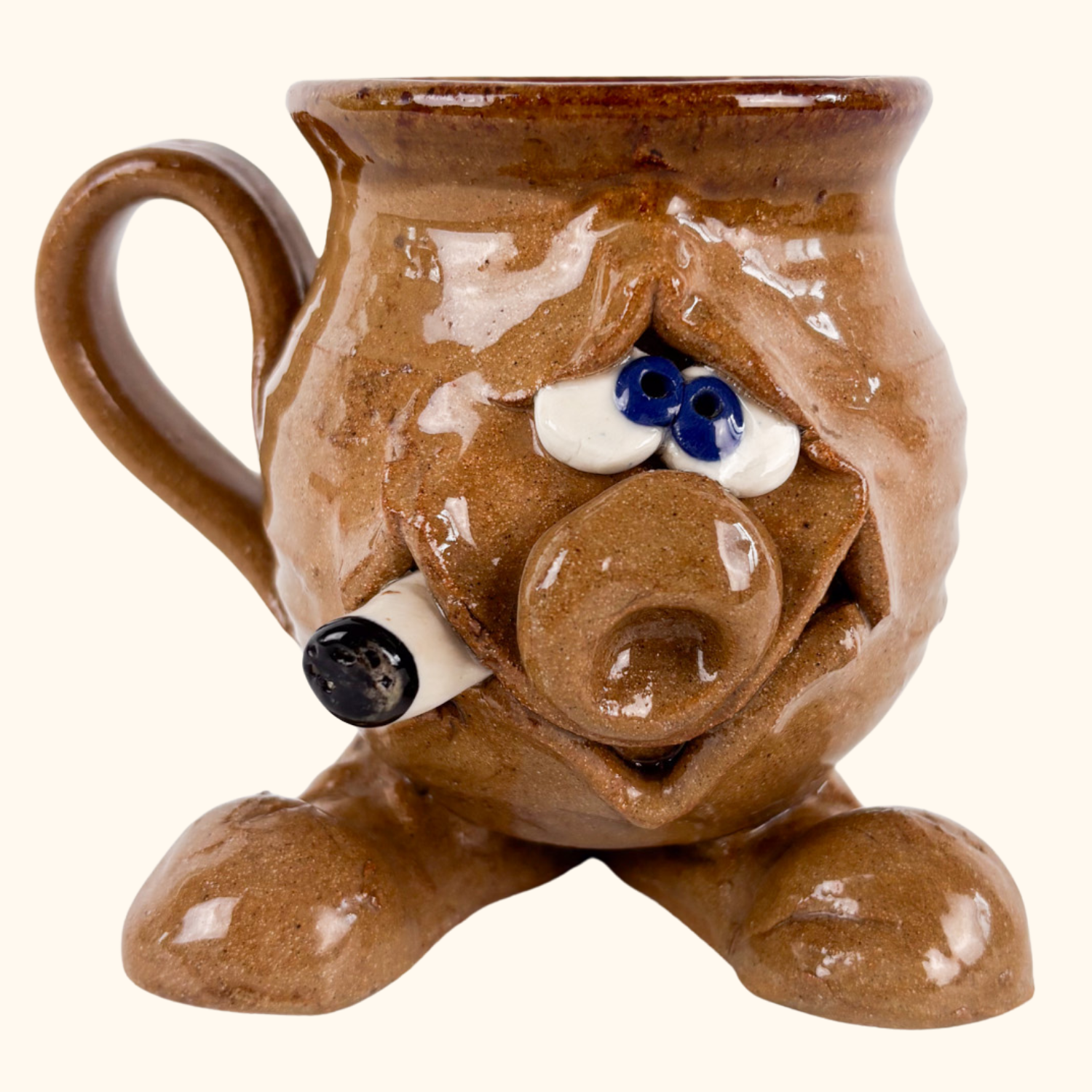 Clay Ugly Face Smoking Mug - - Mugs and teacups