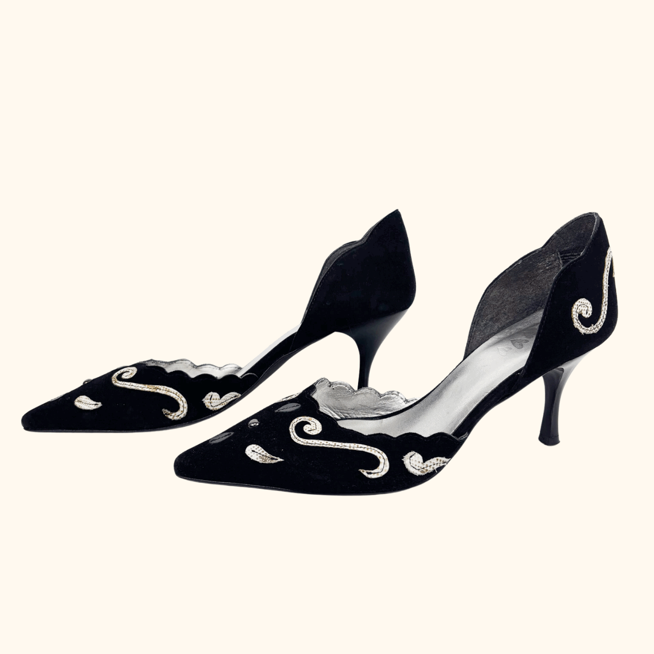 M&S Per Una Black Suede Pointed Kitten Heel - Size 4 Per Una