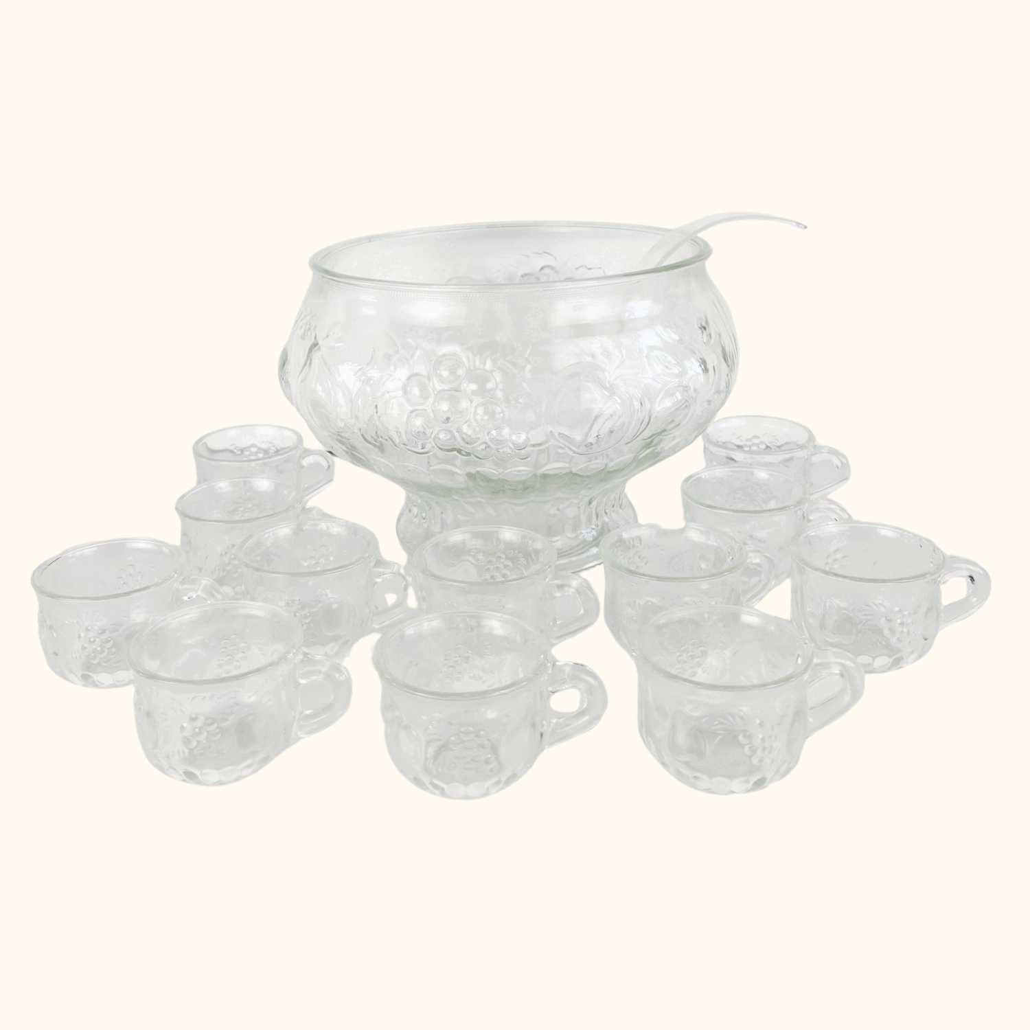 Vintage 1960s Jeanette Crystal Glass Fruit Punch Bowl Set Jeanette
