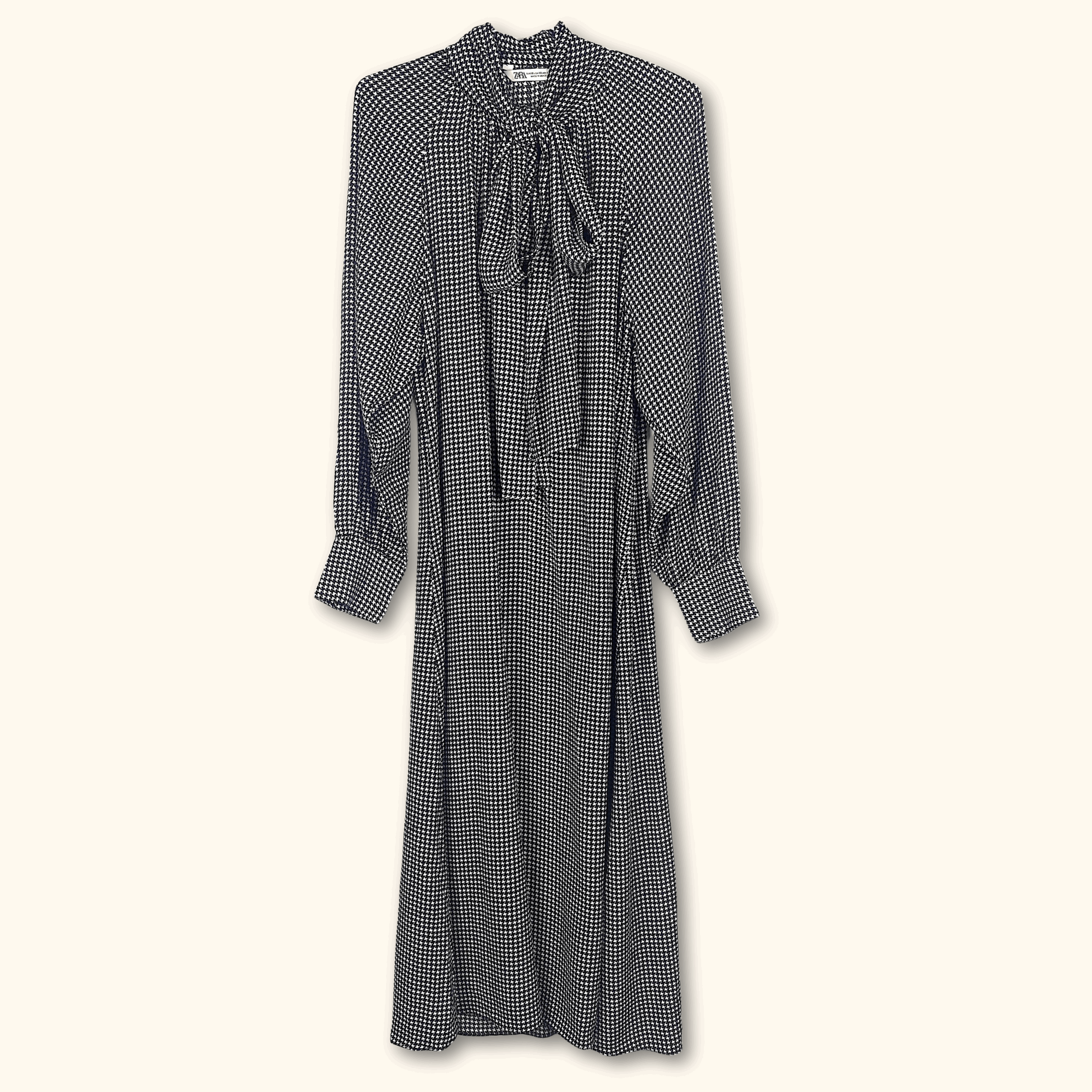 Zara Black Long Sleeve Gingham Midi Dress - Size XS -  - Dresses