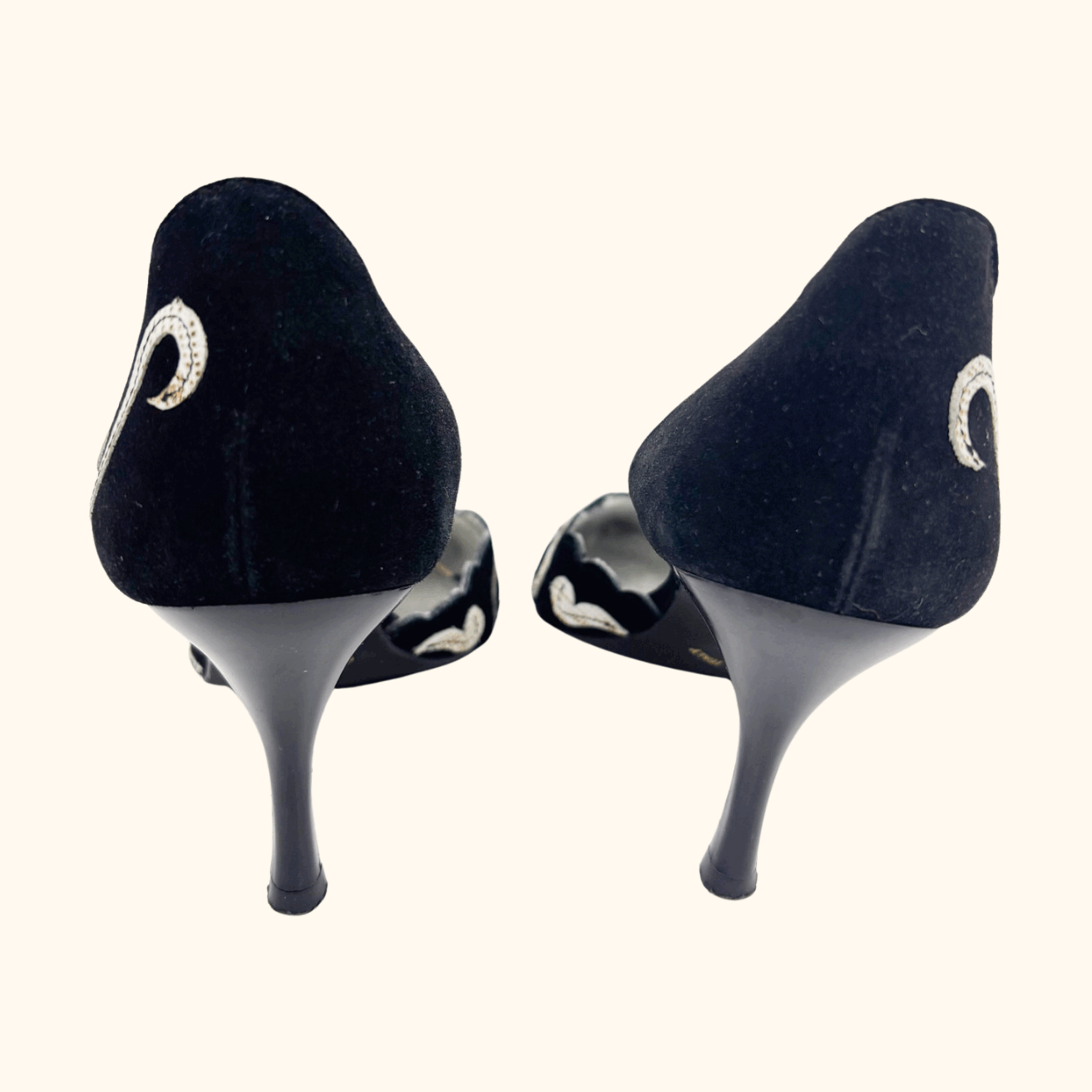 M&S Per Una Black Suede Pointed Kitten Heel - Size 4 Per Una