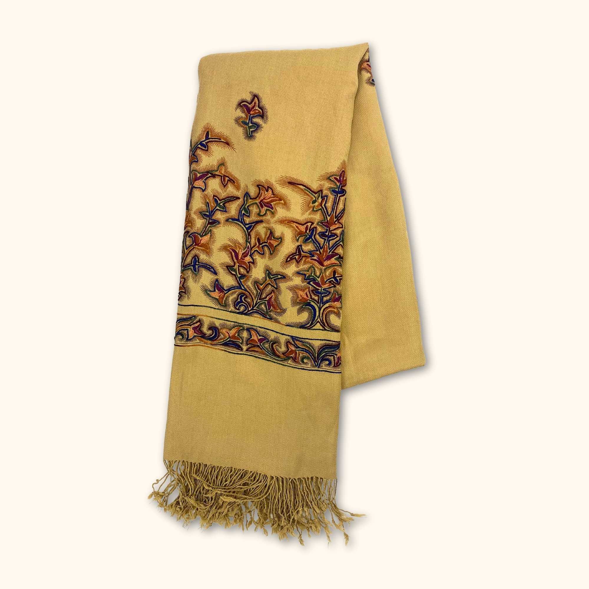 Cashmere Blend Embroidered Wrap Scarf Brown -  - Scarves