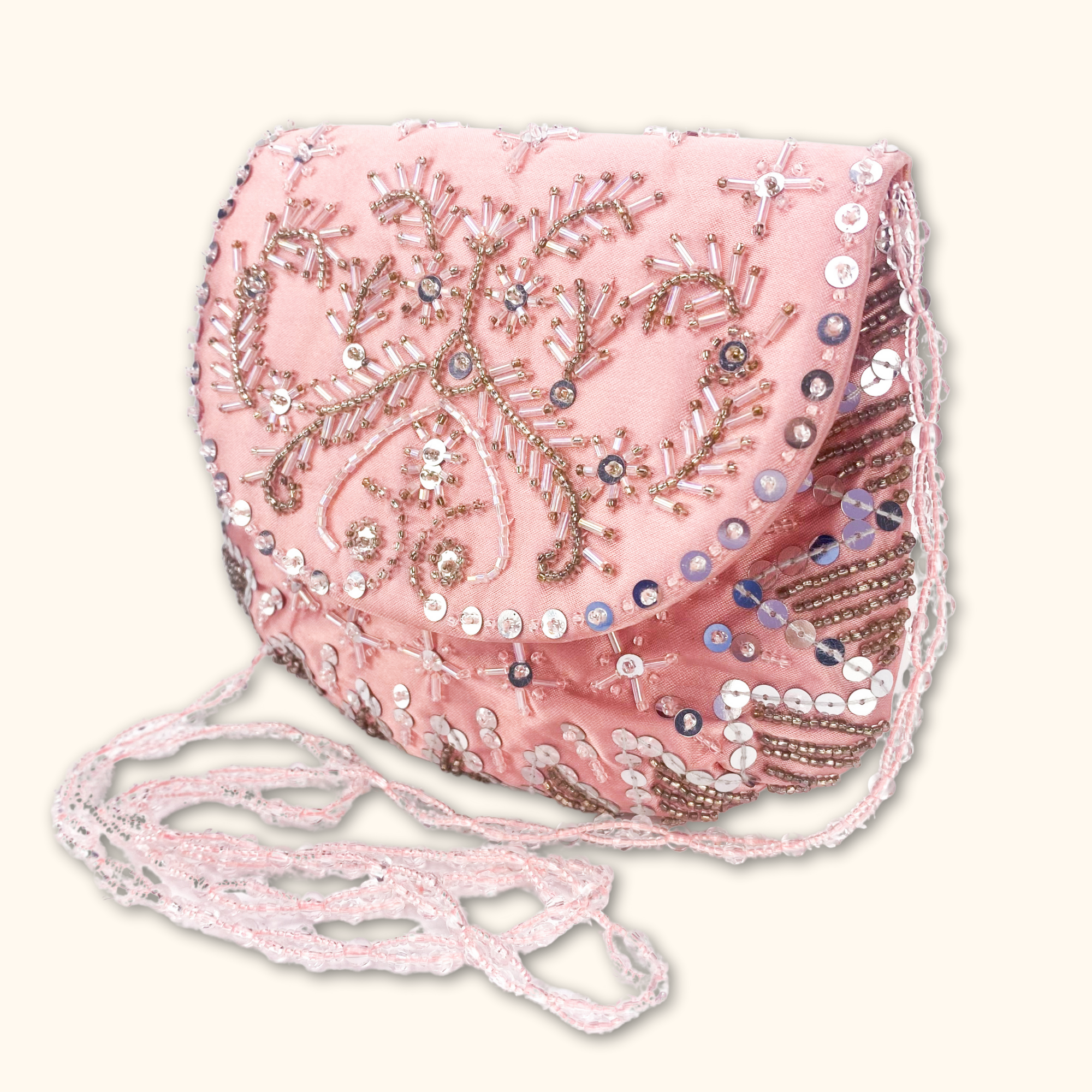 Pink Beaded Crossbody Bag - - Bags