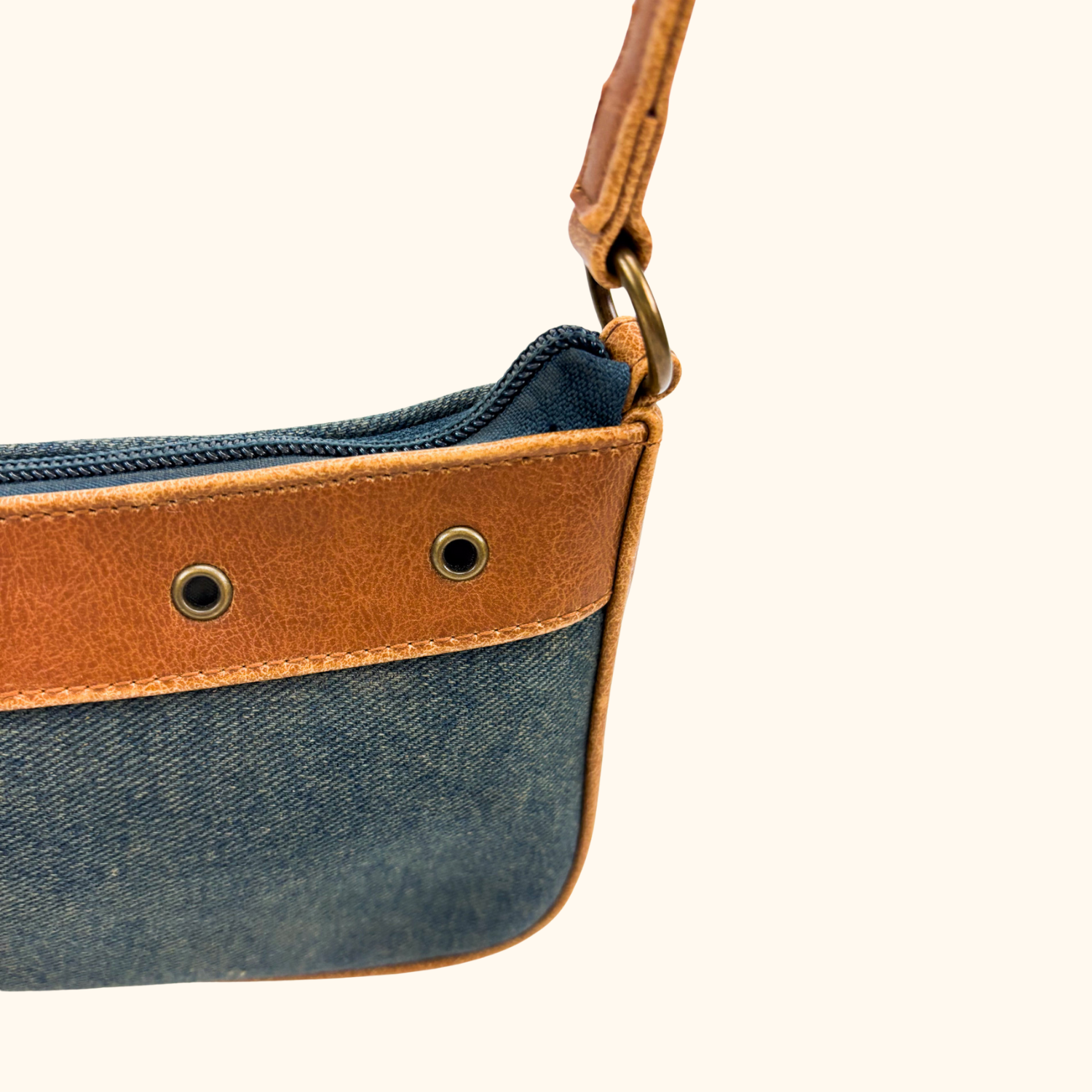 Brown Belt Blue Denim Shoulder Bag - - Bags