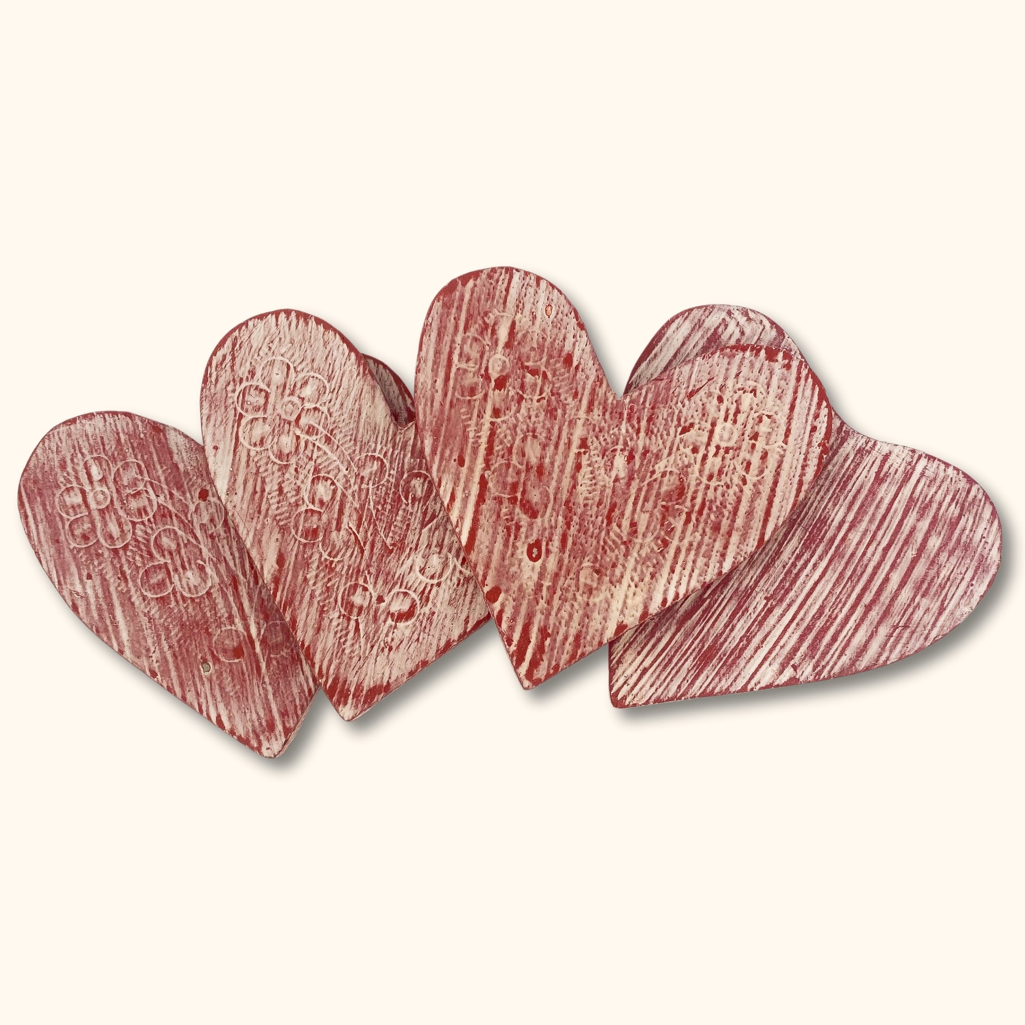 Red Wooden Heart Coasters - - Kitchenware