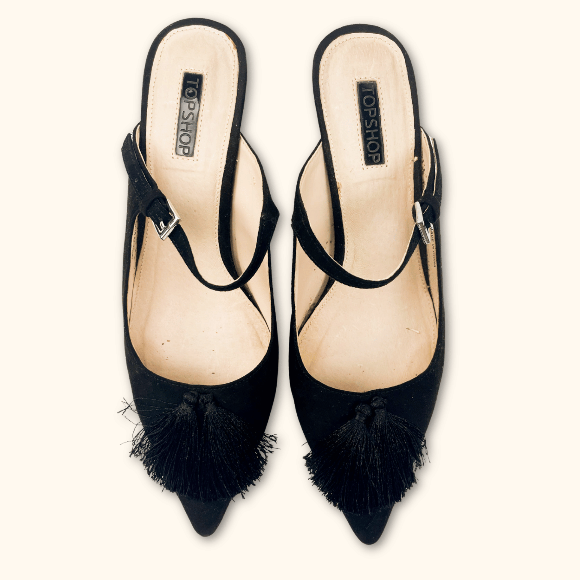 Topshop Black Tassel Heels - Size 6 Topshop
