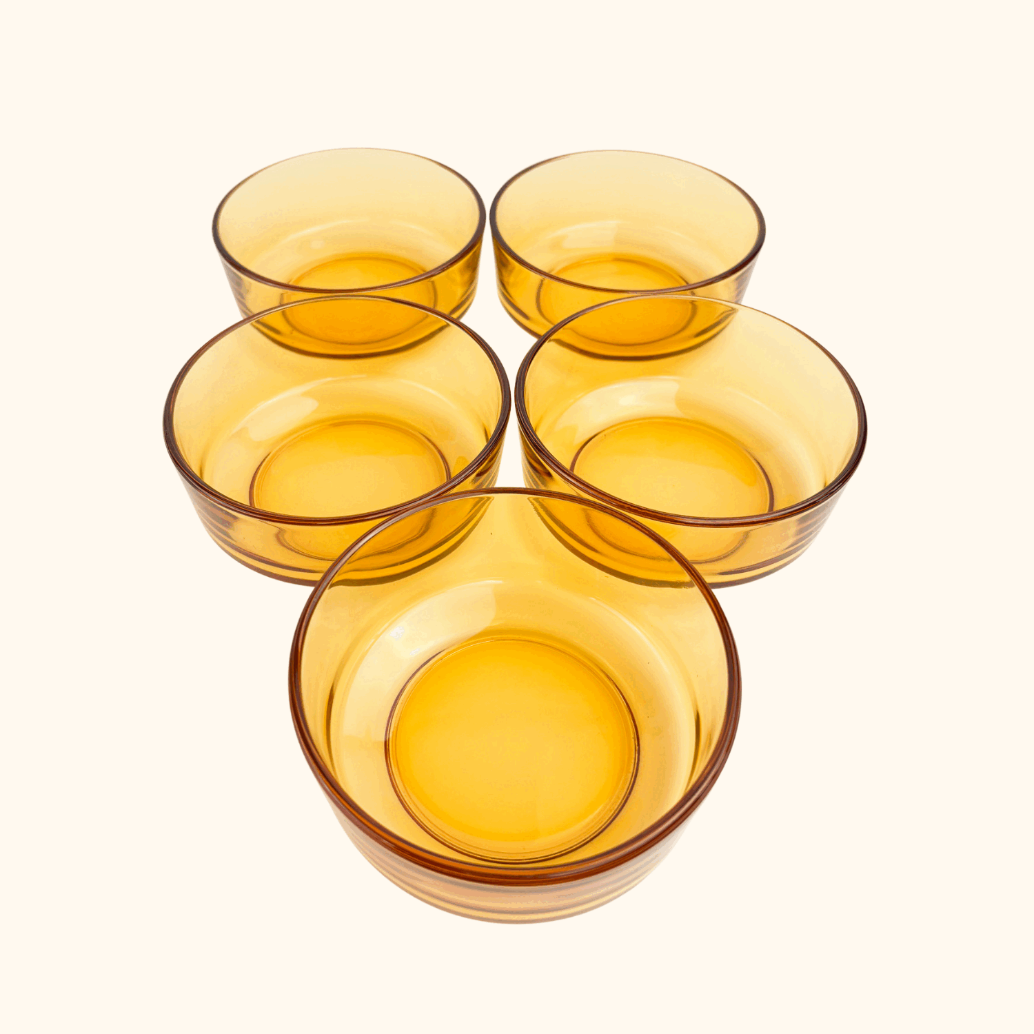 Vintage Amber Glass Snack Serving Bowls - Set of 5 - - Kitchenware
