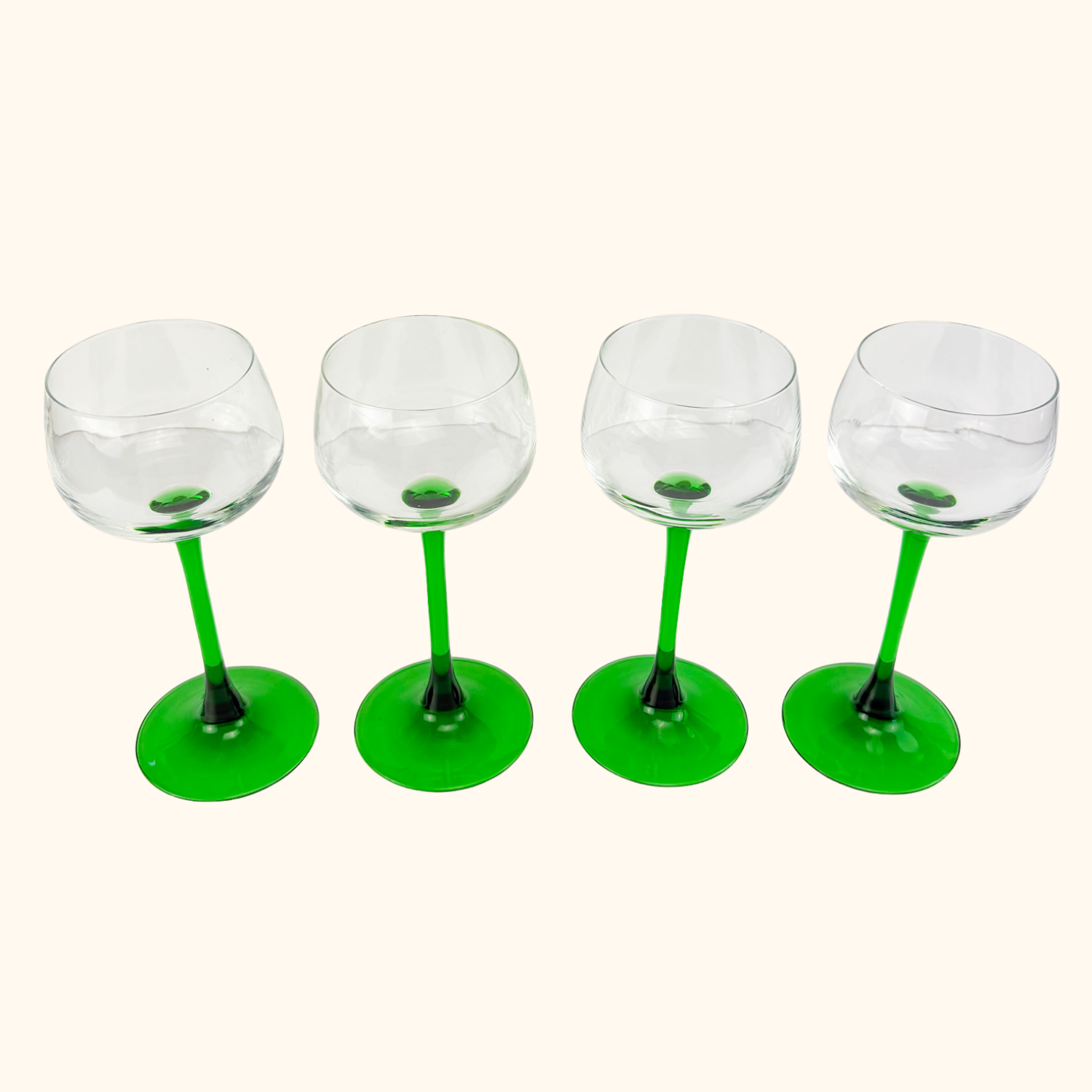 Vintage Luminarc French Green Stem Hock Wine Glasses Set of 4 Luminarc