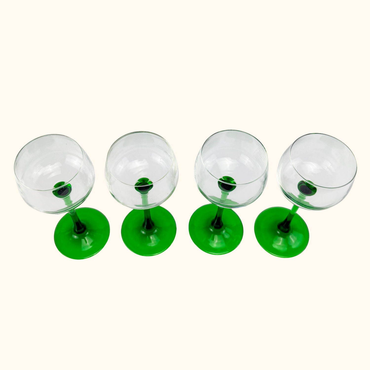 Vintage Luminarc French Green Stem Hock Wine Glasses Set of 4 Luminarc
