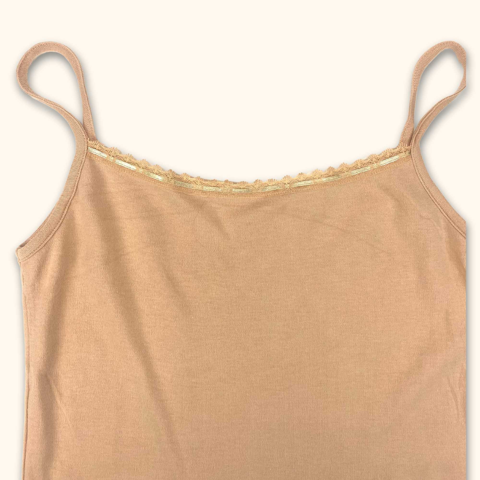 Vintage Pink Lace Trim Cami Top - Size Medium -  - Tops