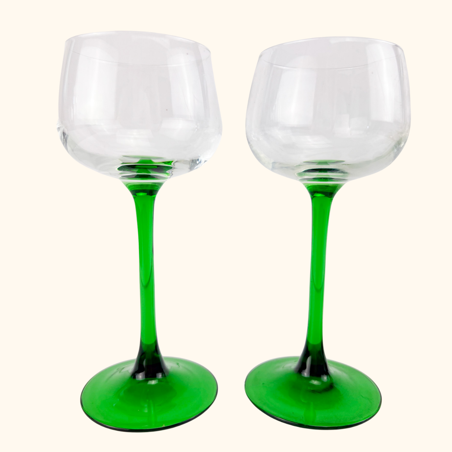 Vintage Luminarc French Green Stem Hock Wine Glasses Set of 4 Luminarc