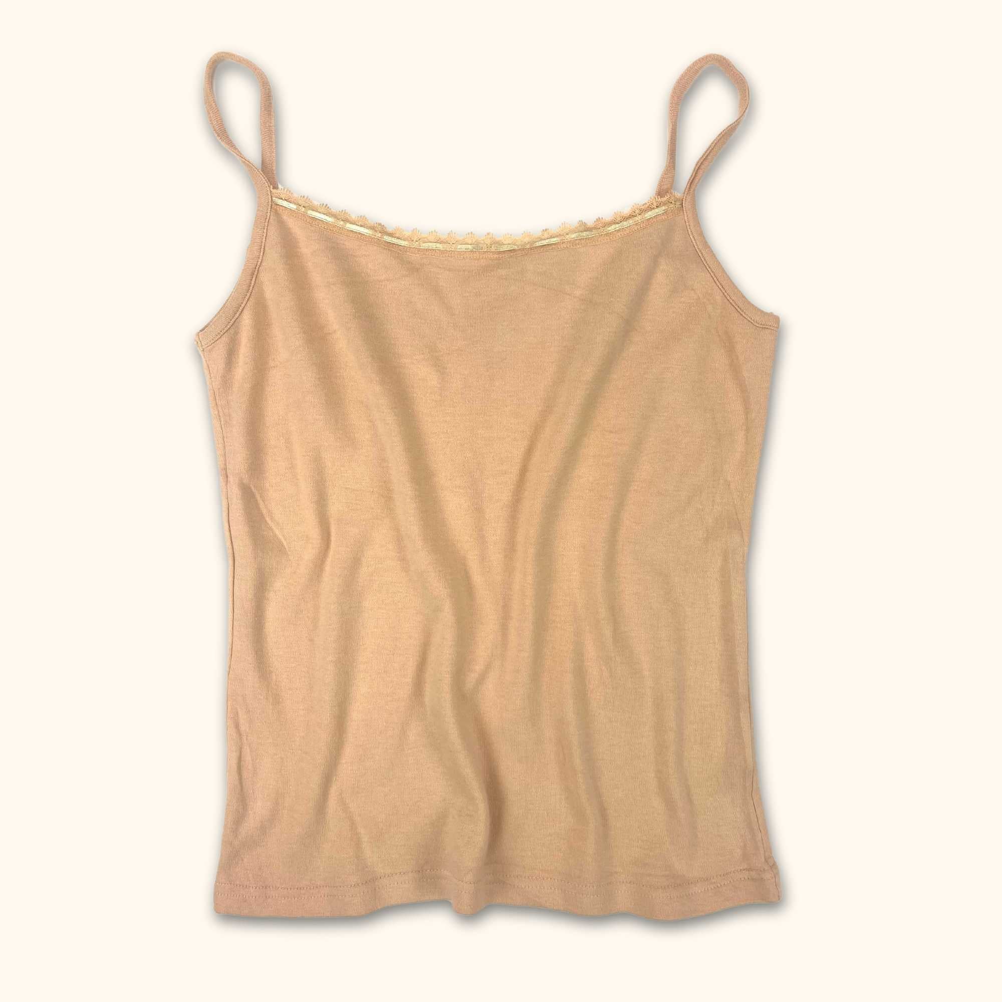 Vintage Pink Lace Trim Cami Top - Size Medium -  - Tops