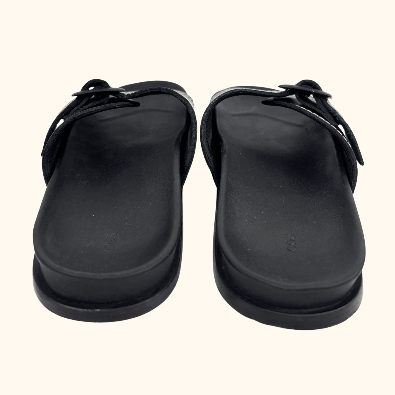 Cos Contrast Stitch Black Leather Slides - Size 7 Cos