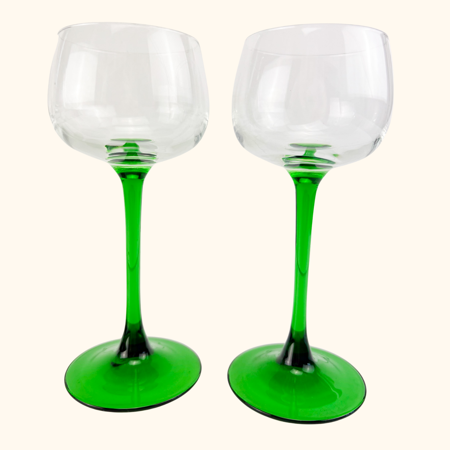 Vintage Luminarc French Green Stem Hock Wine Glasses Set of 4 Luminarc