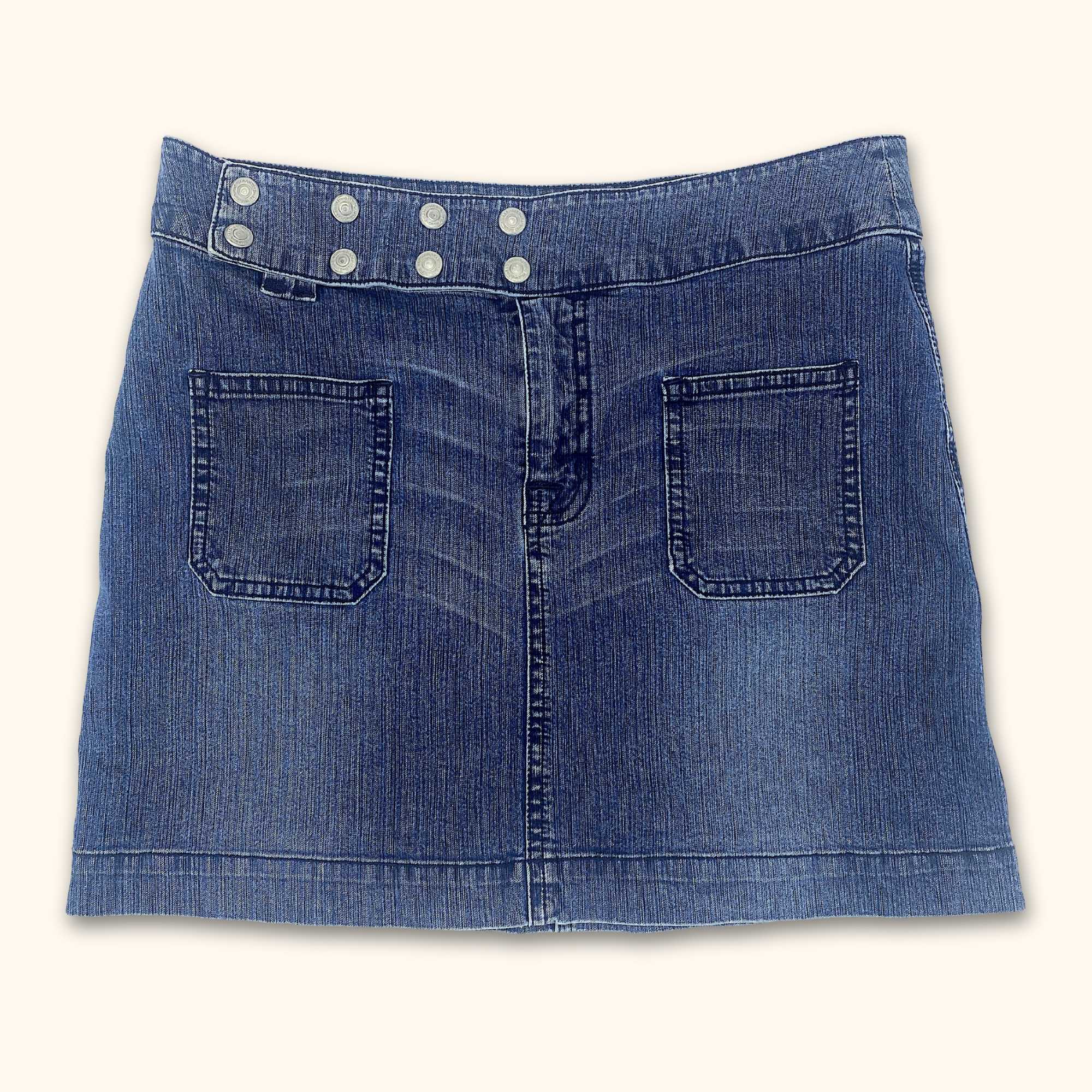 Vintage Mid Rise Blue Denim Mini Skirt - Size 10 -  - Skirts