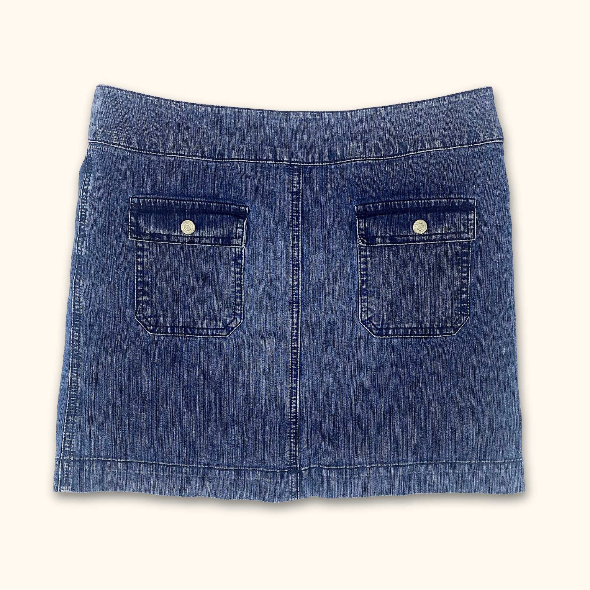 Vintage Mid Rise Blue Denim Mini Skirt - Size 10 -  - Skirts