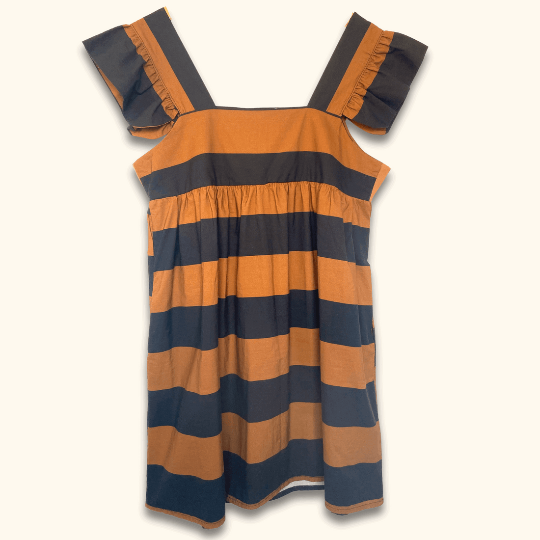 Black and Brown Striped Cotton Mini Dress - Size Large - - Dresses