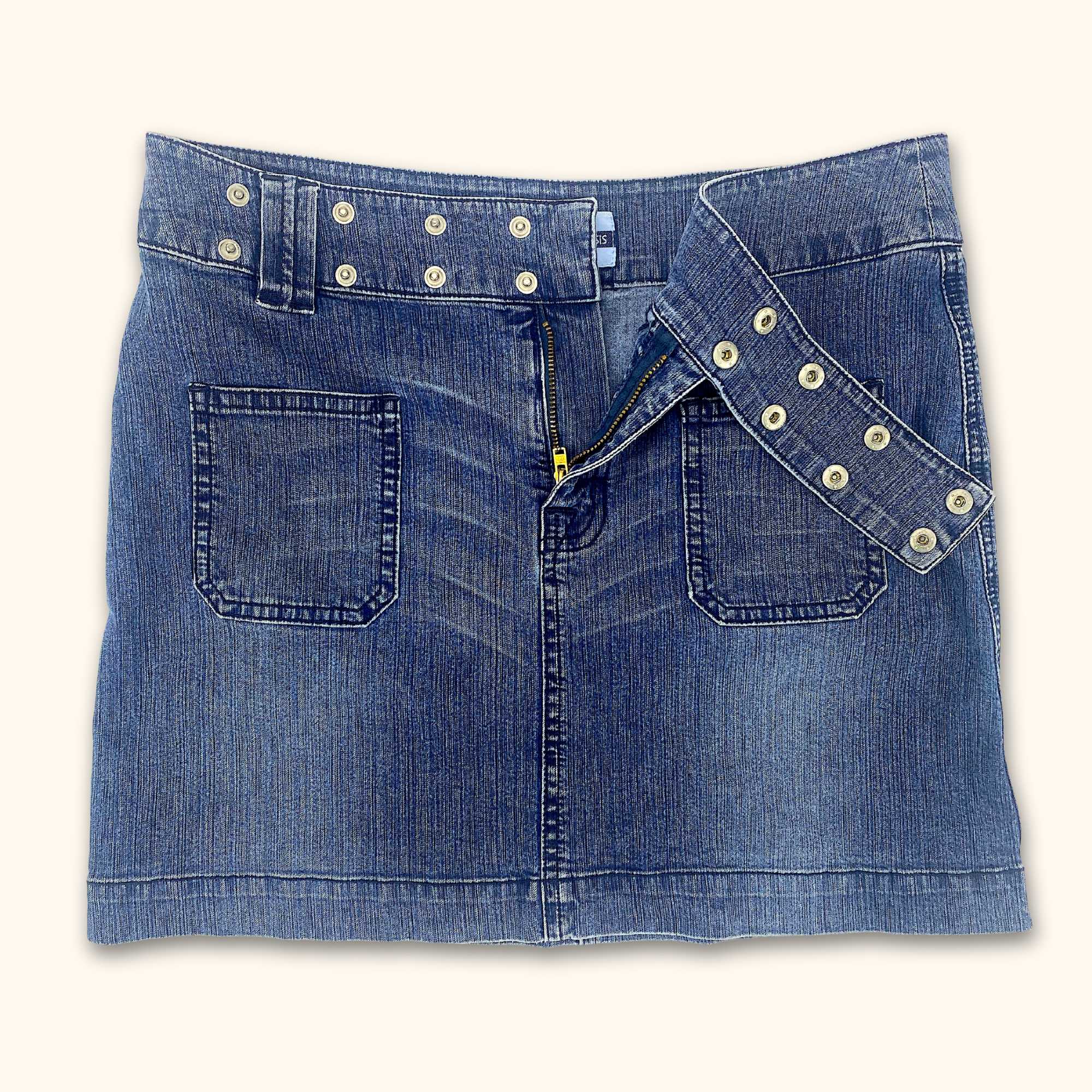 Vintage Mid Rise Blue Denim Mini Skirt - Size 10 -  - Skirts