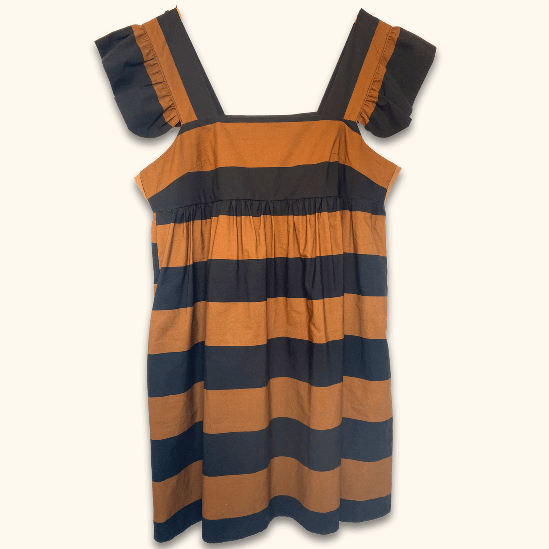 Black and Brown Striped Cotton Mini Dress - Size Large - - Dresses
