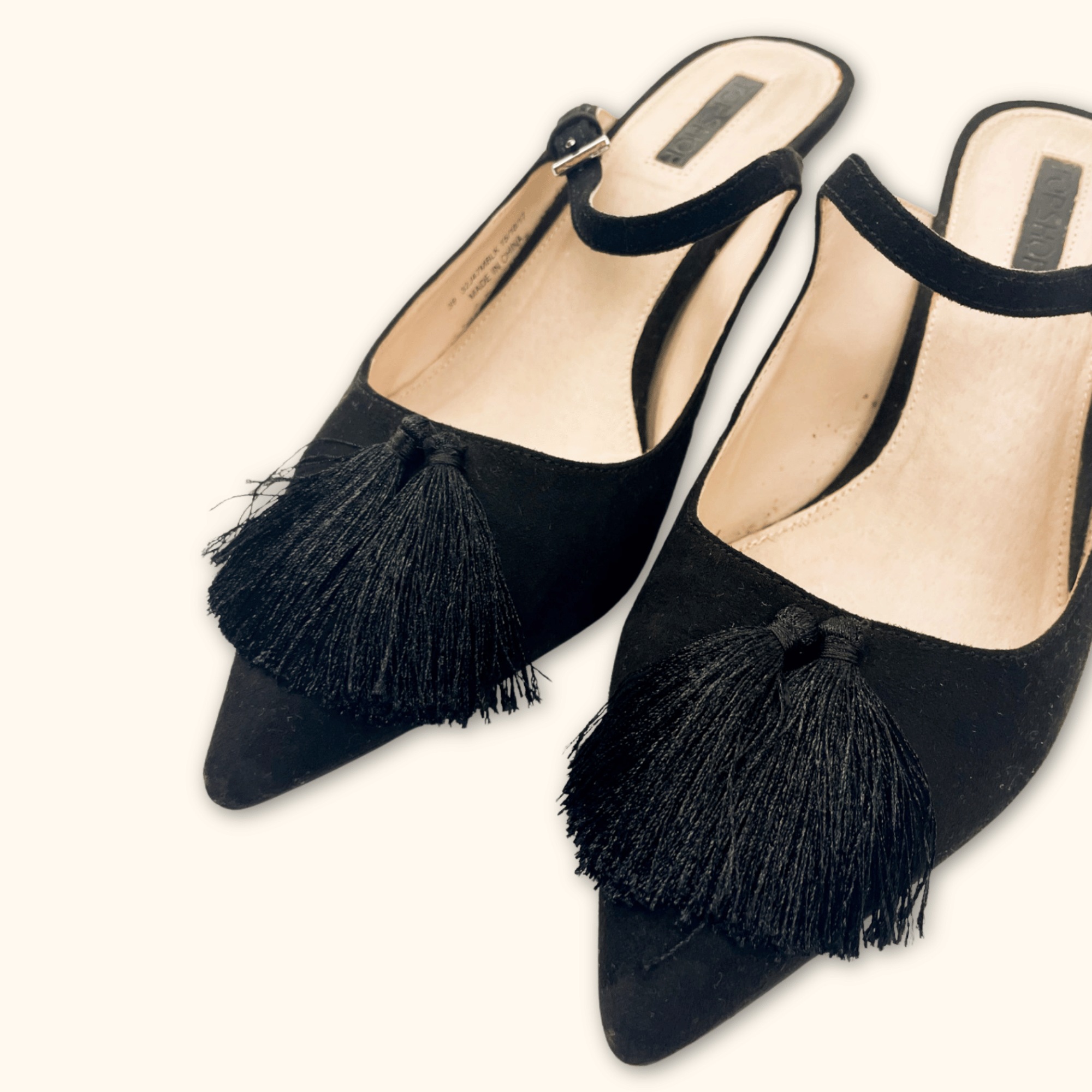 Topshop Black Tassel Heels - Size 6 Topshop