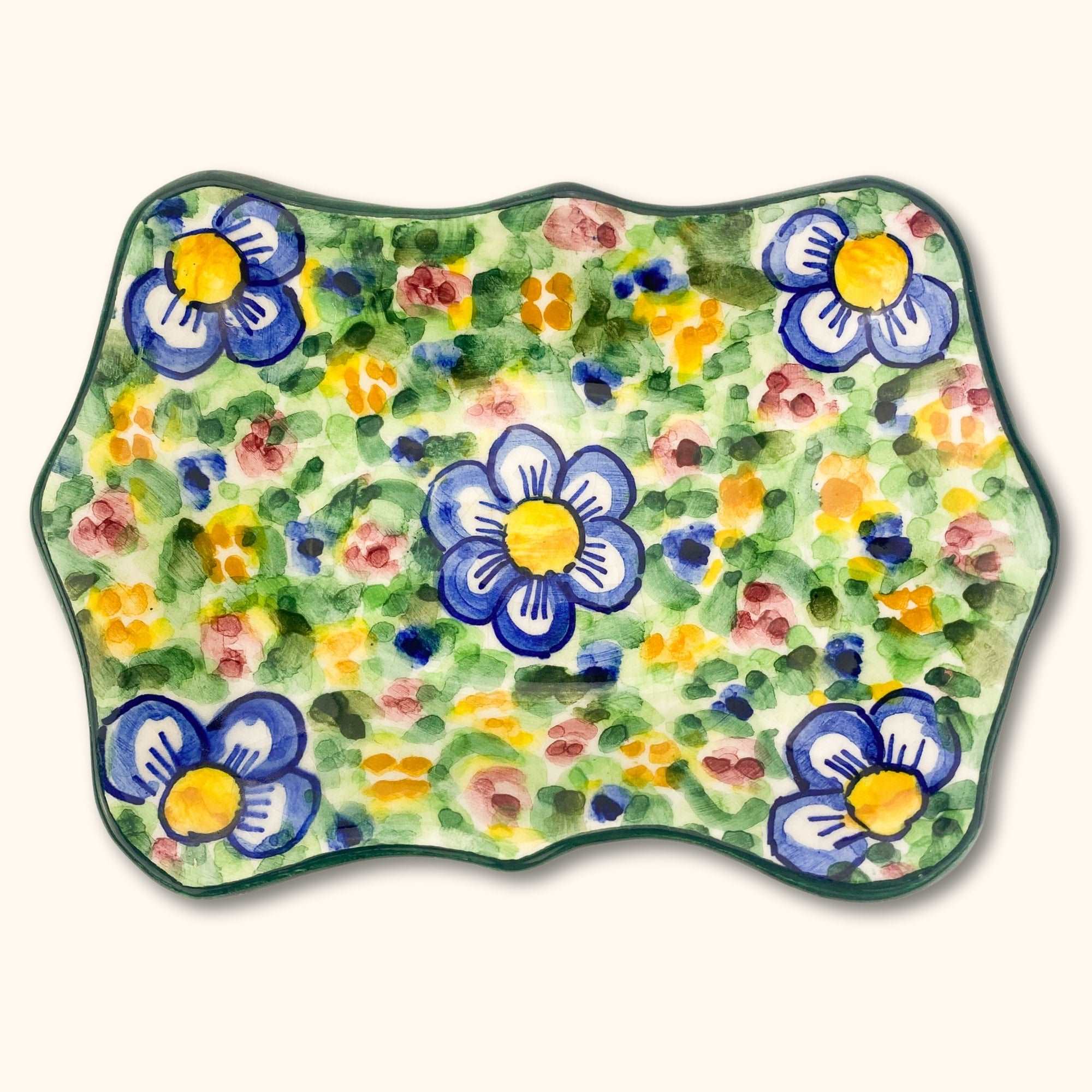 Floral Green Ceramic Soap Dish - - Soap Dishes